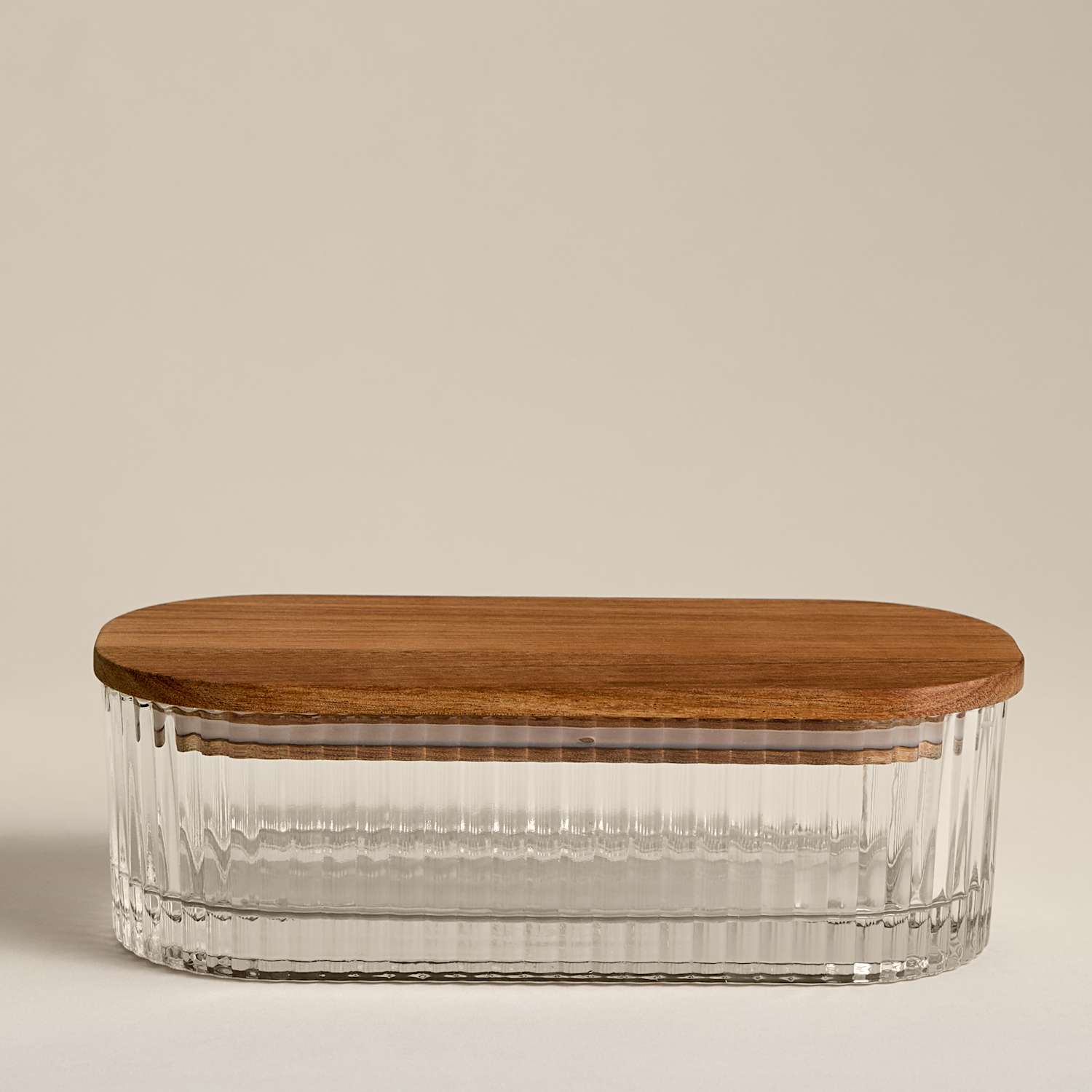 M&S Small Ribbed Glass Container - Clear