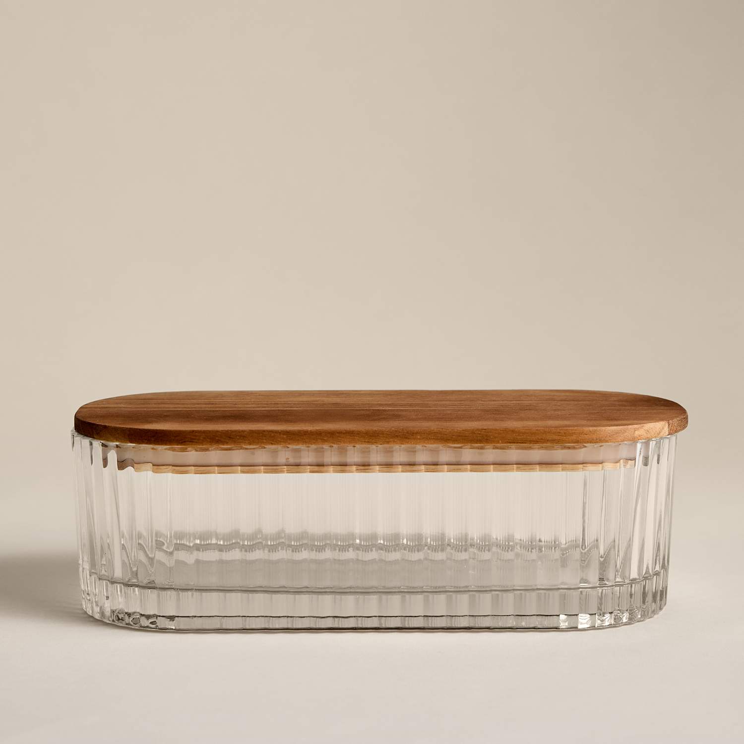 M&S Medium Ribbed Glass Container - Clear