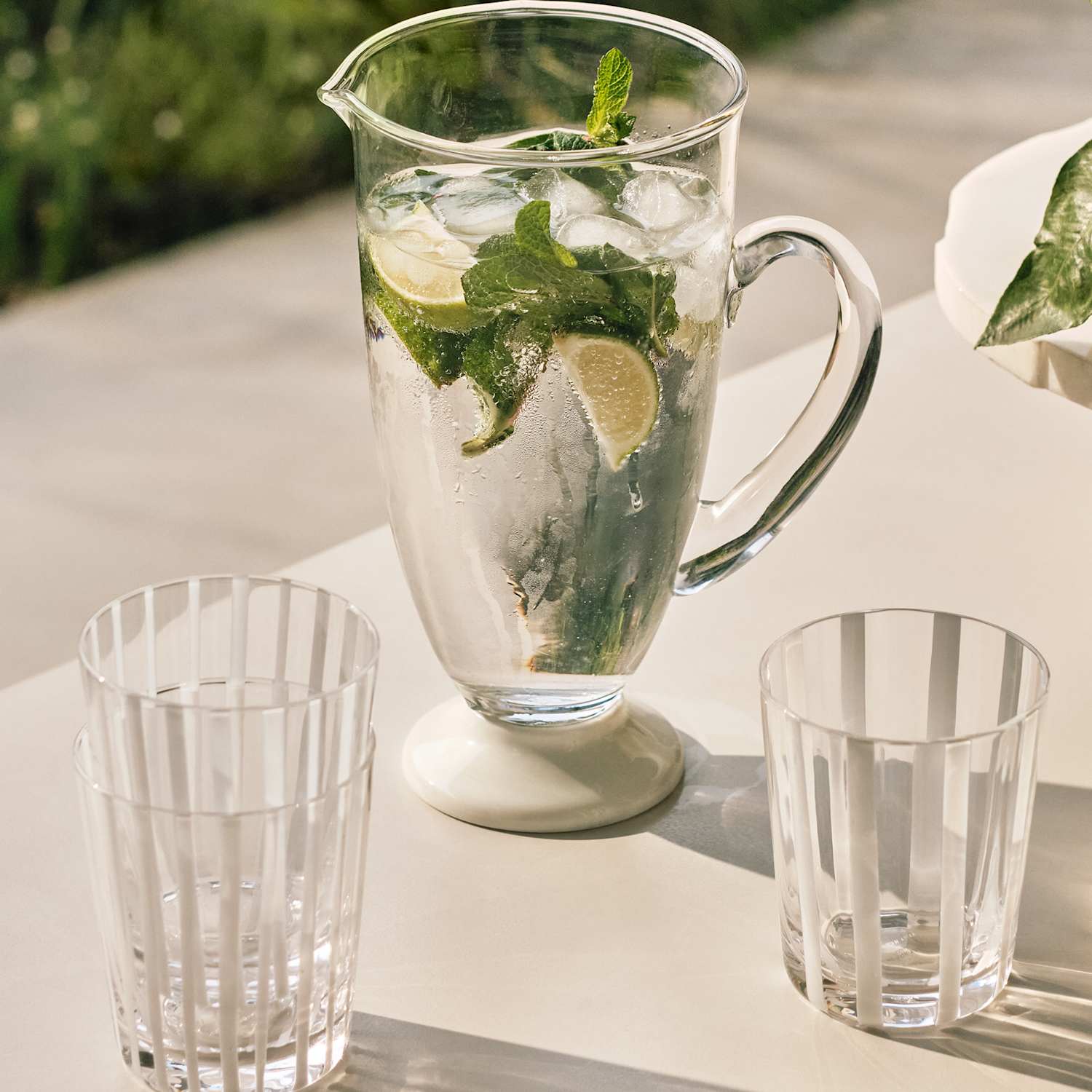 M&S X Kelly Hoppen Footed Glass Jug - White Mix