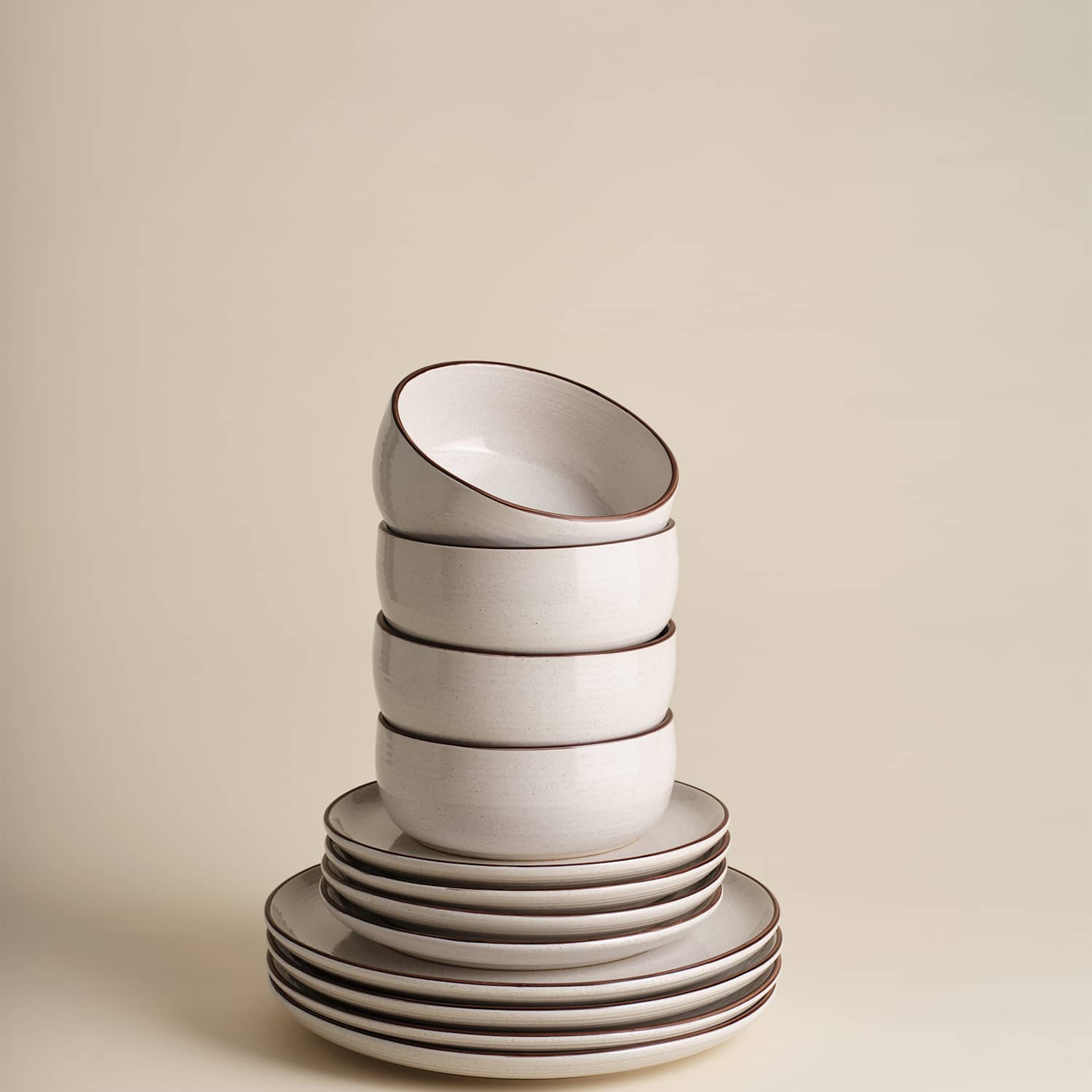 M&S 12 Piece Michigan Rim Dinner Set - Natural