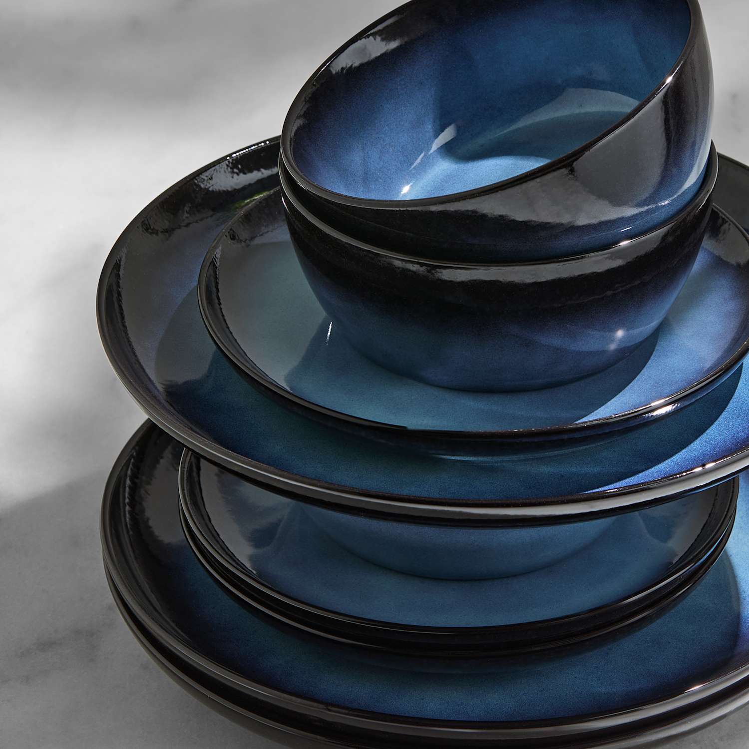 M&S 12 Piece Amberley Reactive Dinner Set - Navy