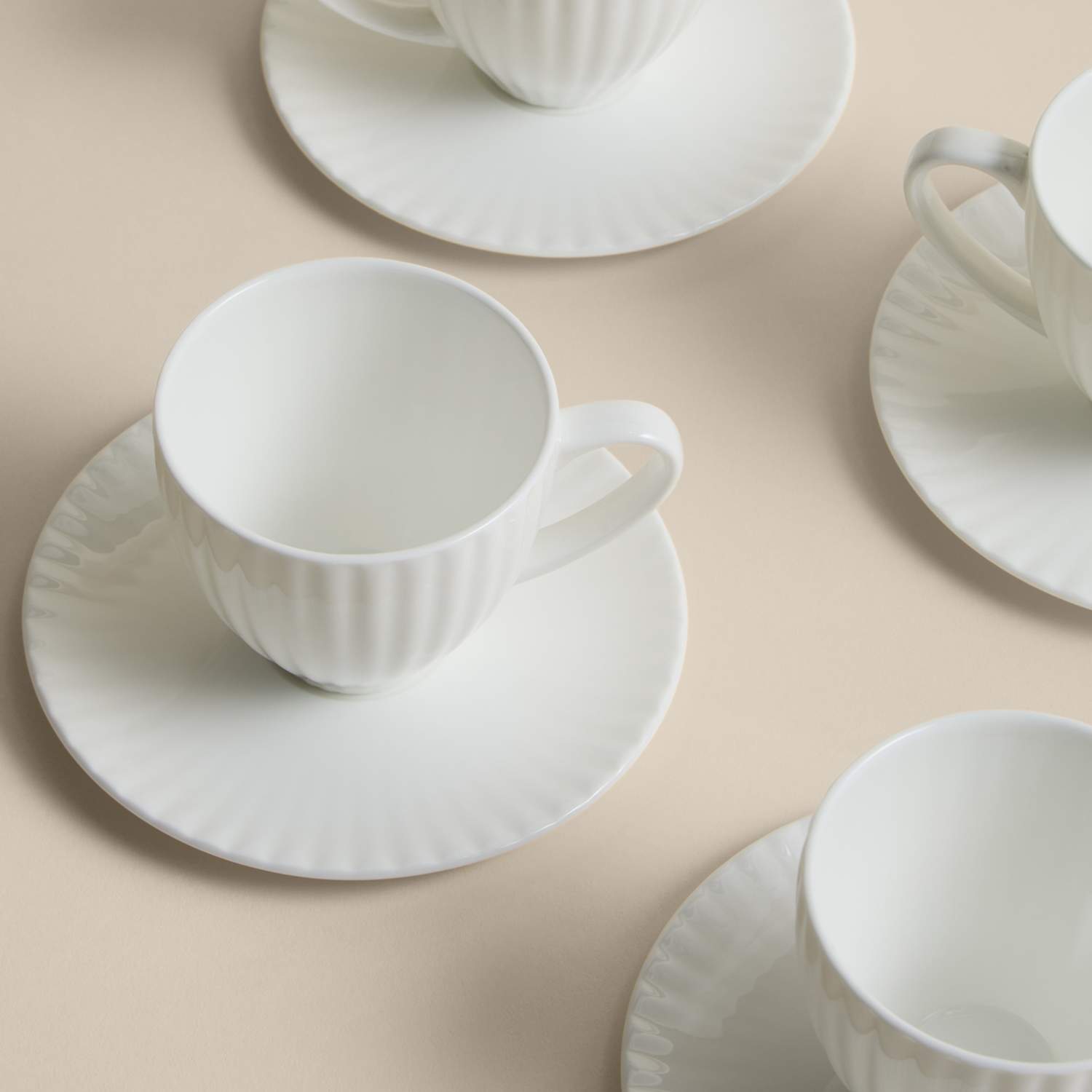 M&S Set of 4 Fluted Hampton Fine Bone China Tea Cups - White