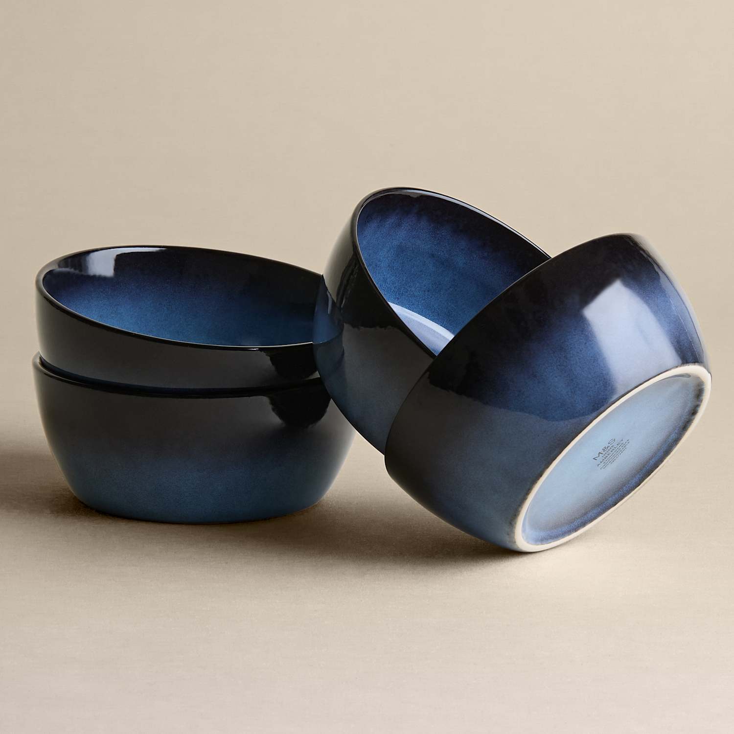 M&S Set of 4 Amberley Reactive Cereal Bowls - Navy