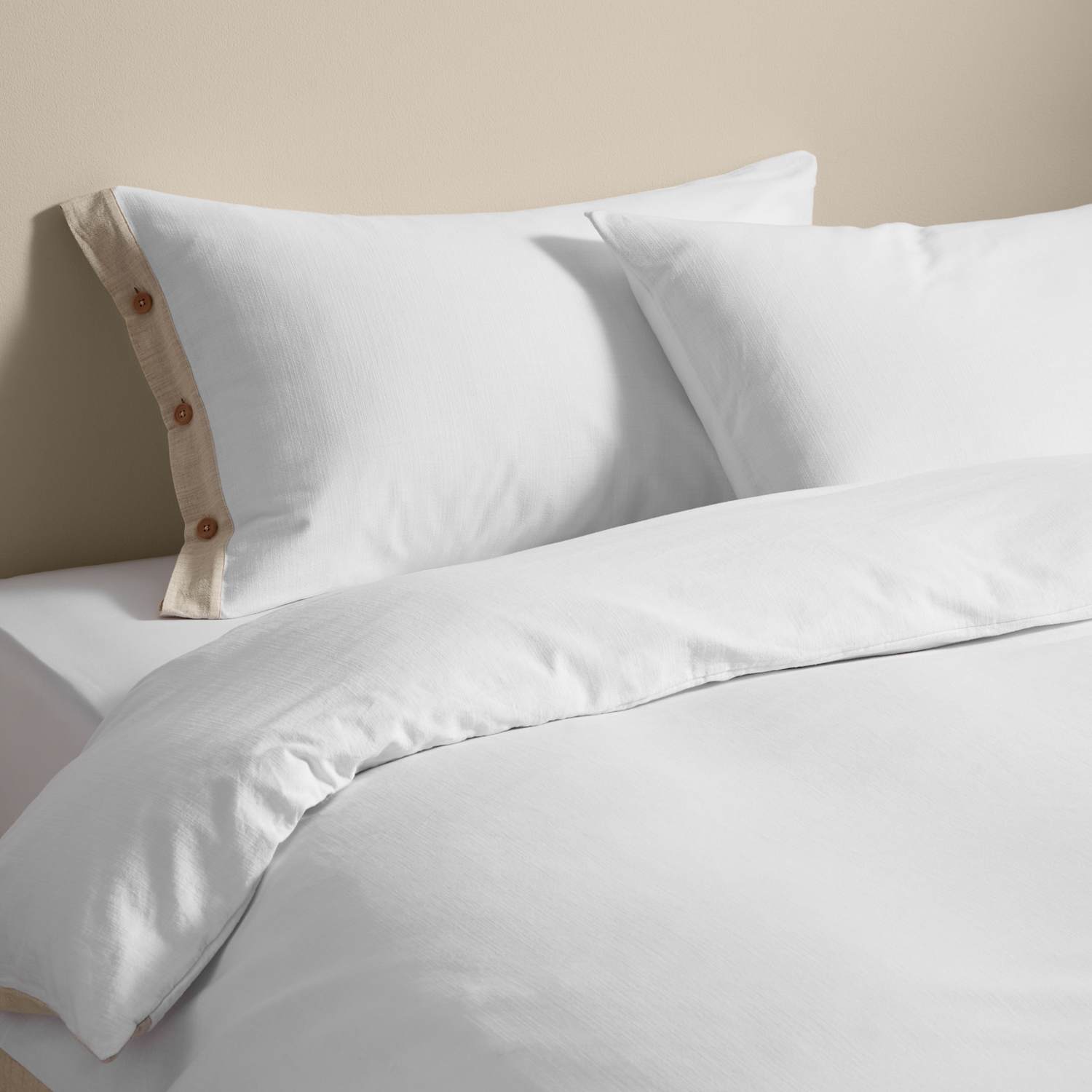 M&S Pure Cotton Button Panel Bedding Set - Single (3 ft) - Natural Mix