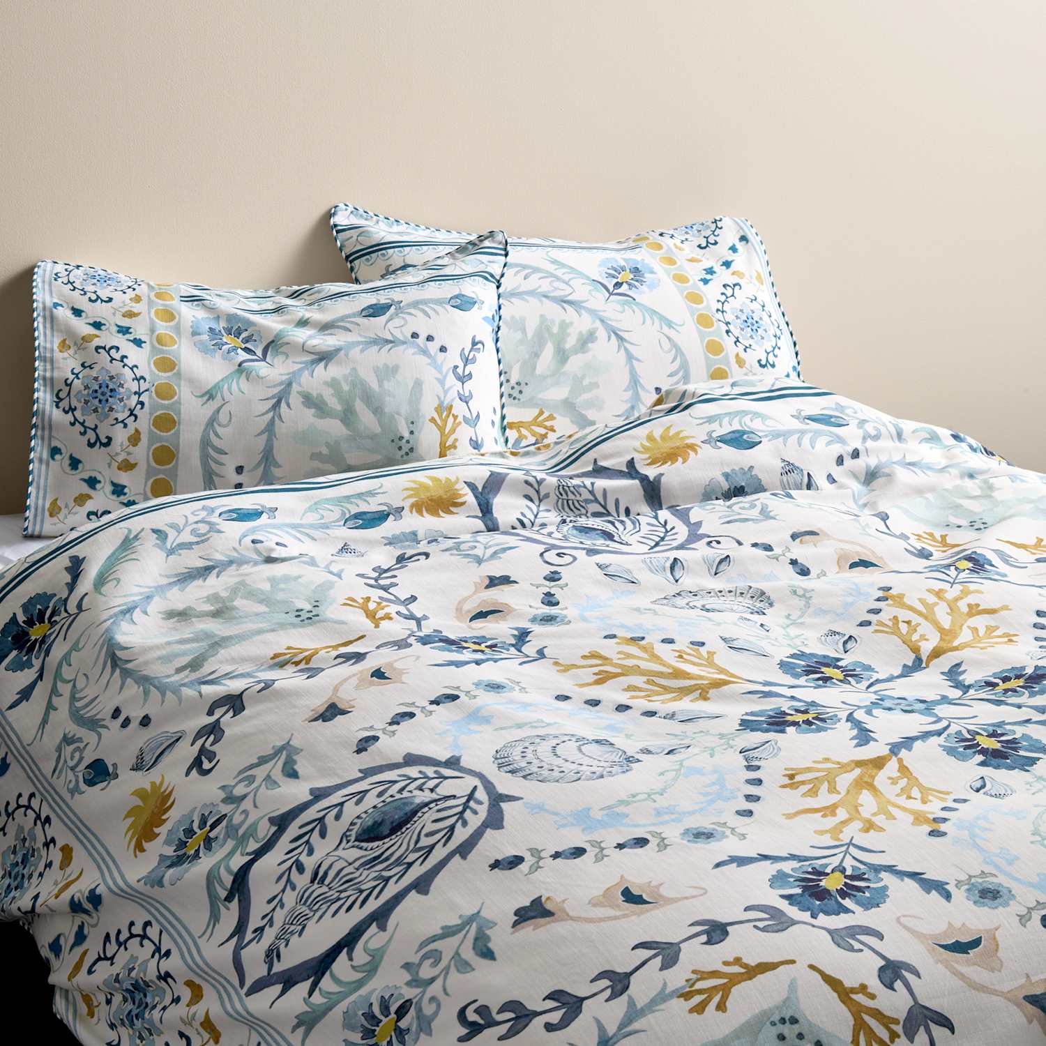 M&S Pure Cotton Coastal Suzani Bedding Set - Single (3 ft) - Blue Mix