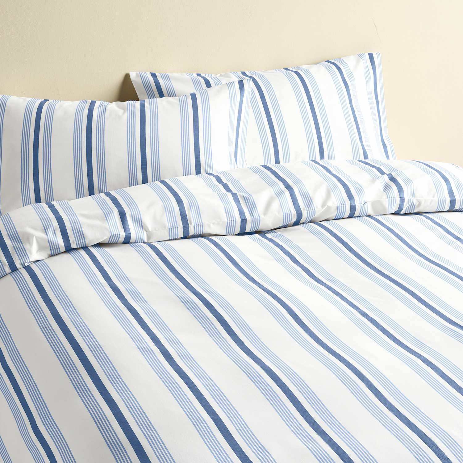 M&S Pure Cotton Striped Bedding Set - Single (3 ft) - Slate Blue