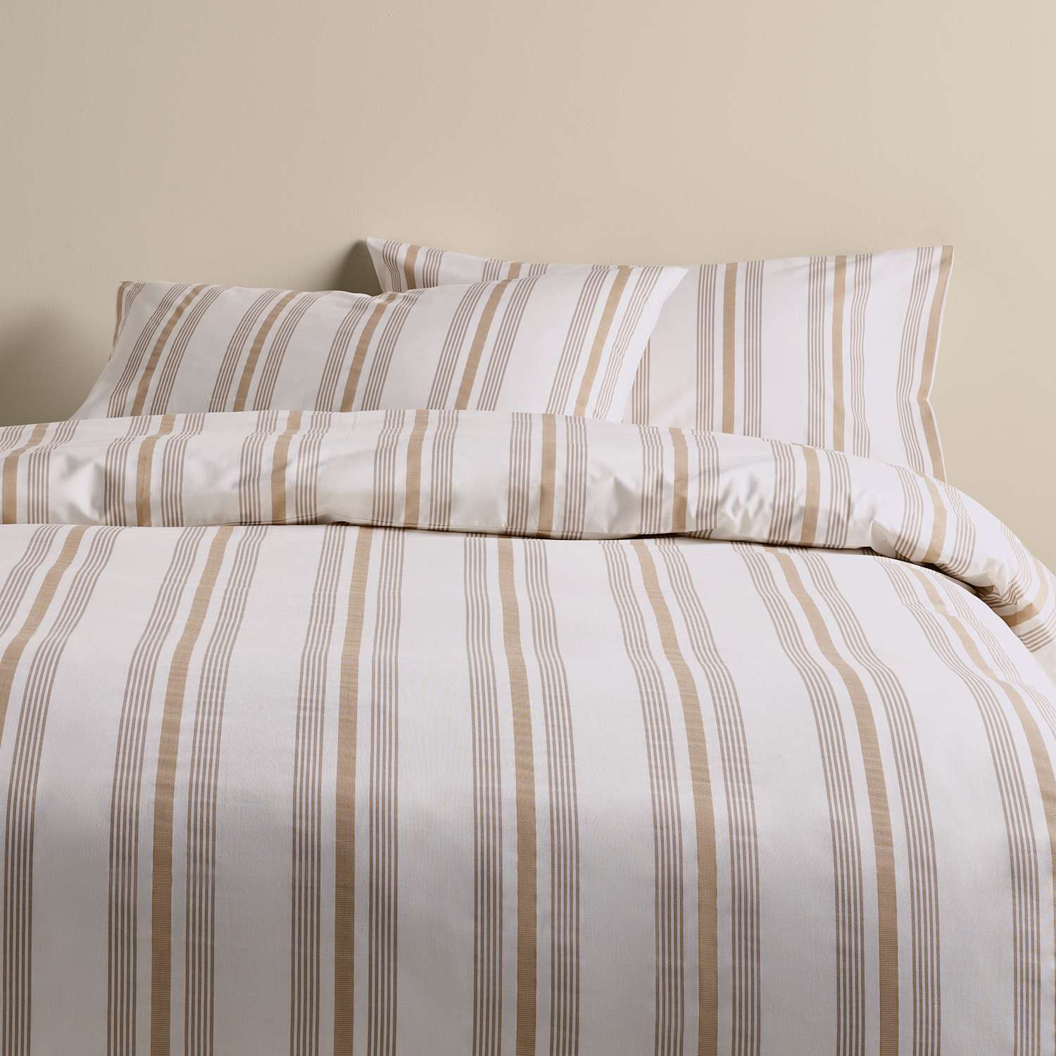 M&S Pure Cotton Striped Bedding Set - Double (4 ft 6) - Biscuit