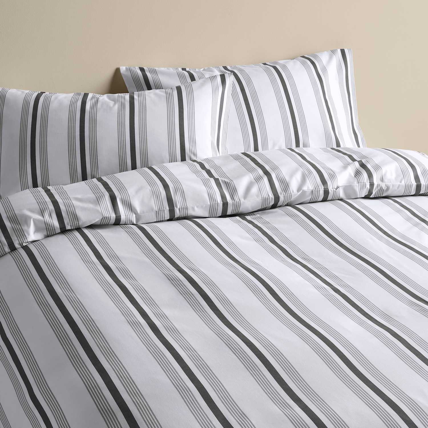 M&S Pure Cotton Striped Bedding Set - Double (4 ft 6) - Charcoal