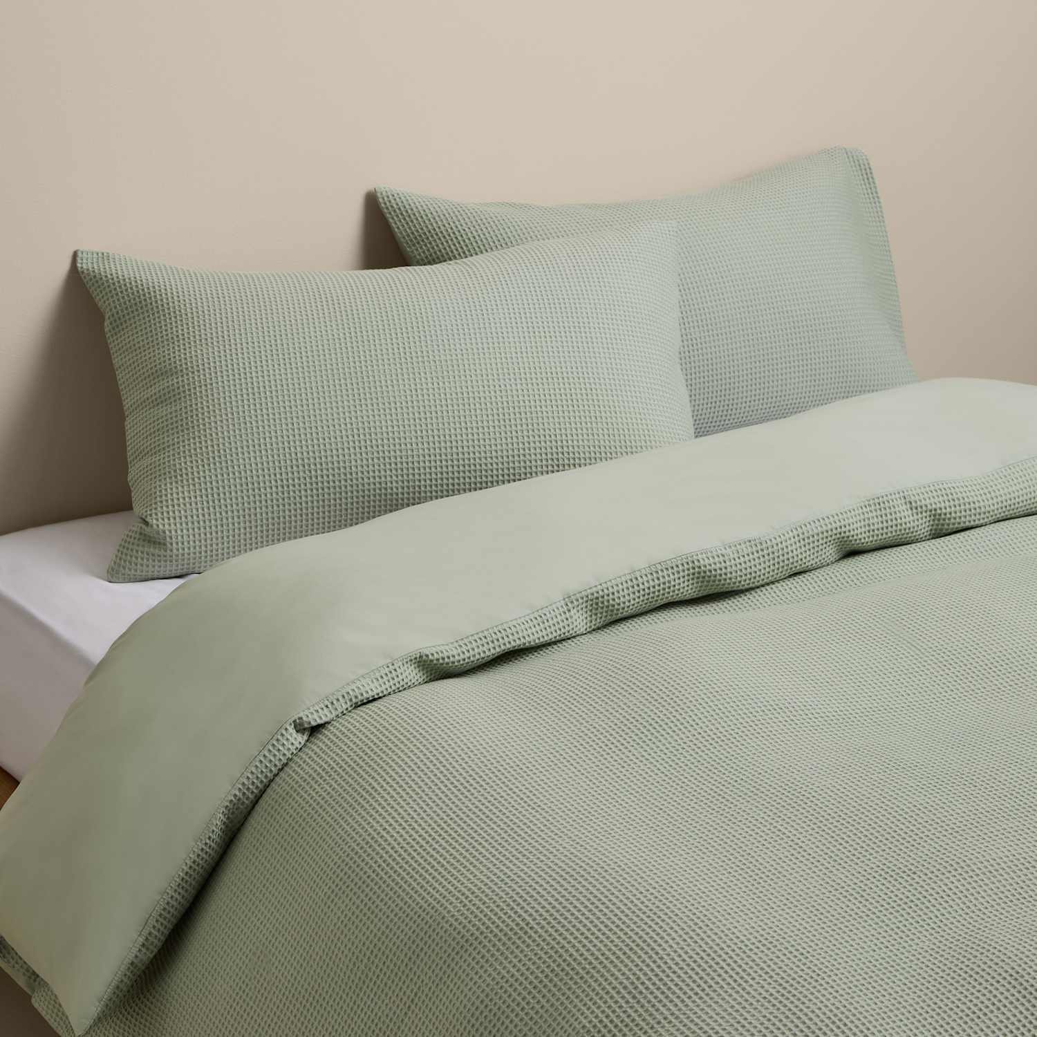 M&S Washed Cotton Waffle Bedding Set - Double (4 ft 6) - Sage