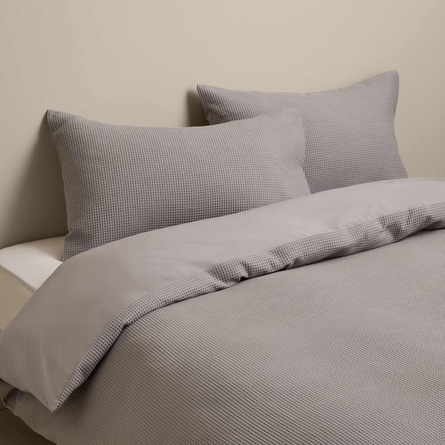 M&S Washed Cotton Waffle Bedding Set - Double (4 ft 6) - Marble