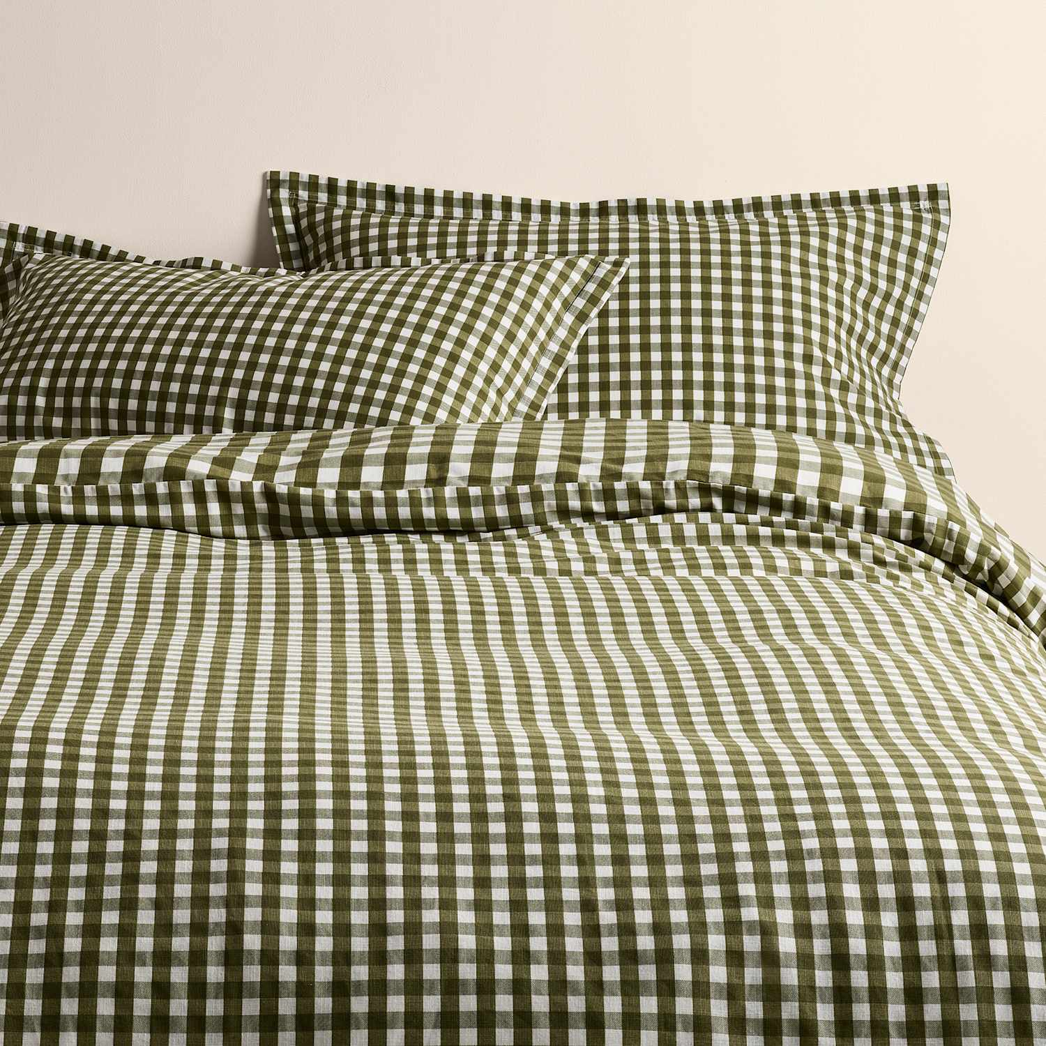 M&S Pure Cotton Gingham Reversible Bedding Set - Single (3 ft) - Fern