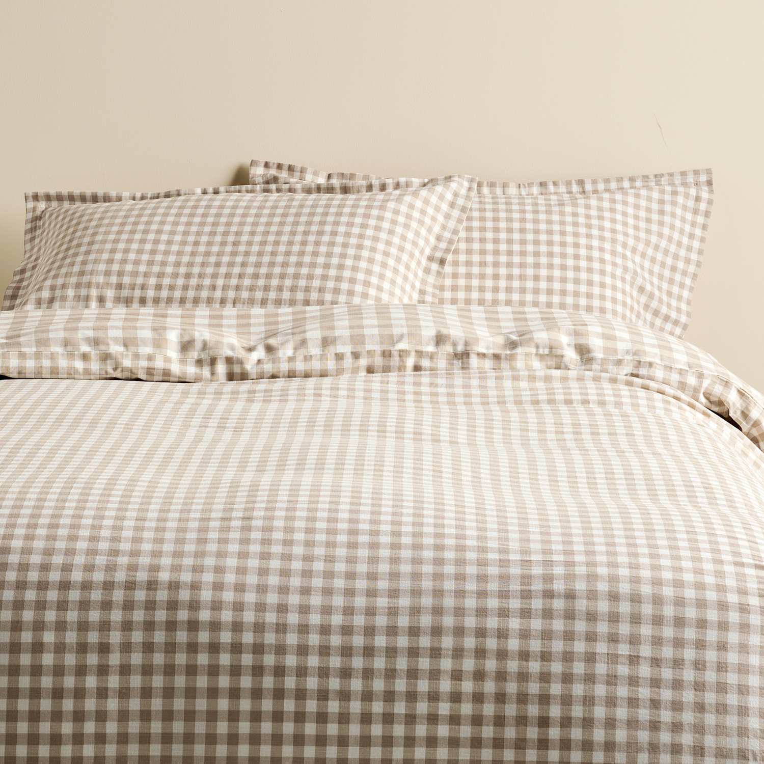 M&S Pure Cotton Gingham Reversible Bedding Set - Single (3 ft) - Linen