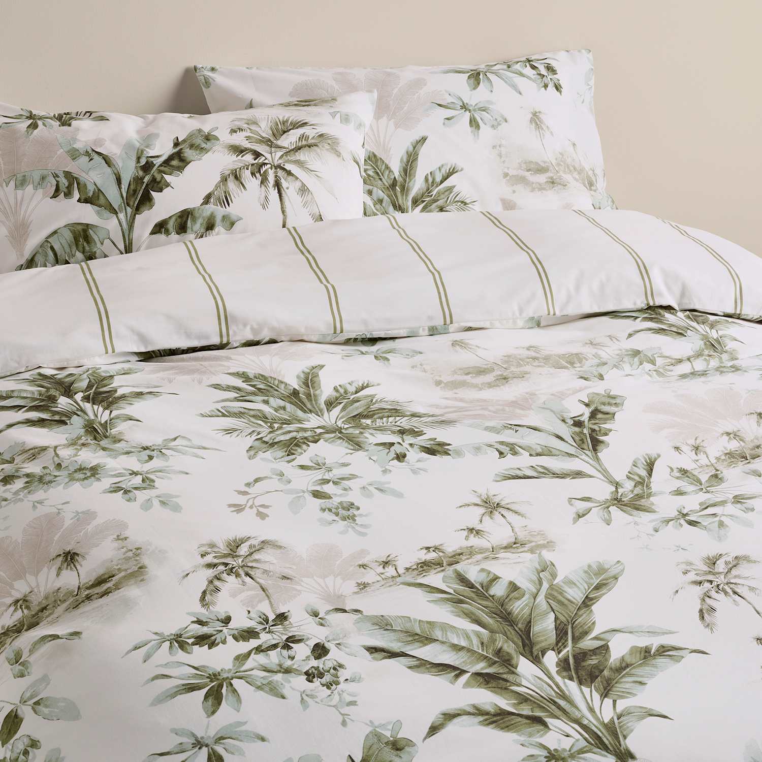 M&S Pure Cotton Botanical Reversible Bedding Set - Single (3 ft) - Sage Mix