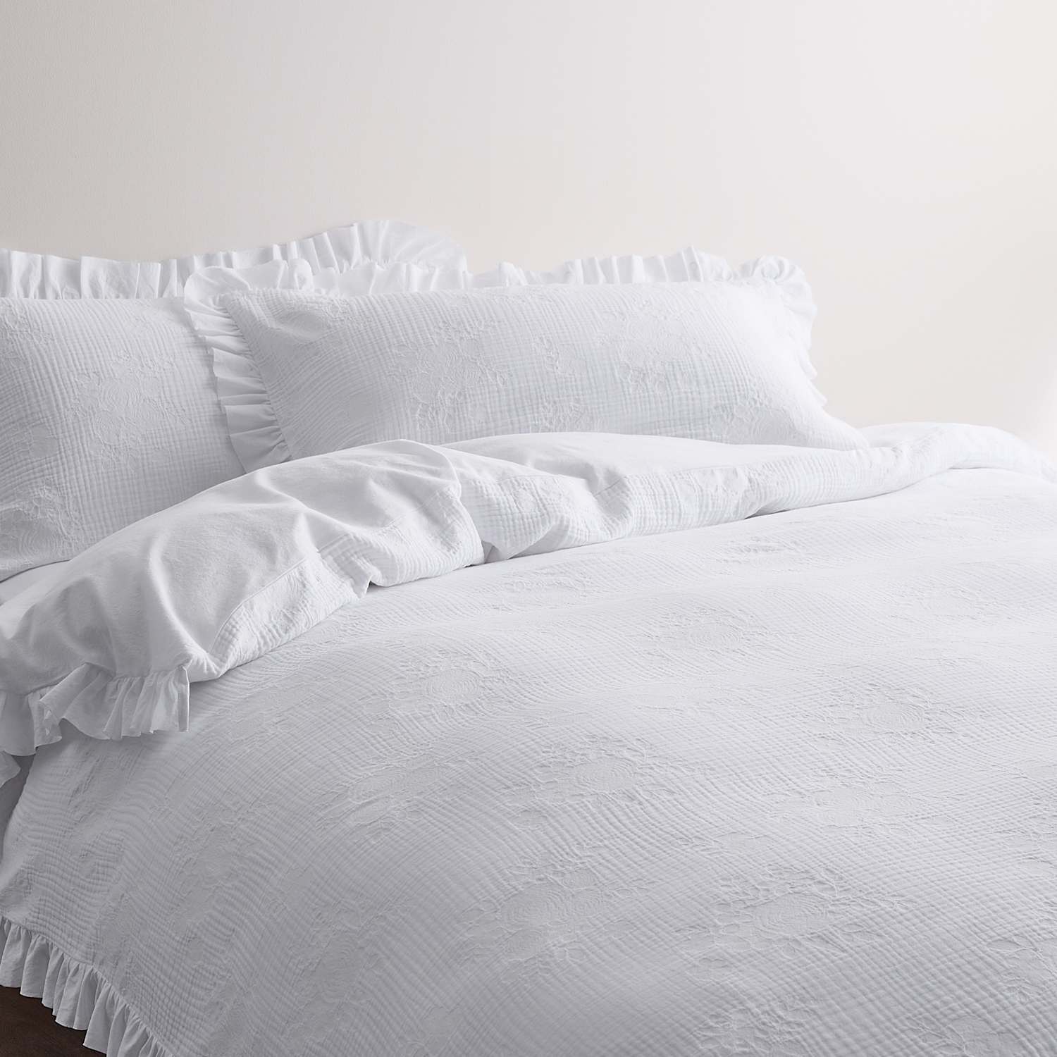 M&S Pure Cotton Floral Jacquard Bedding Set - Single (3 ft) - White