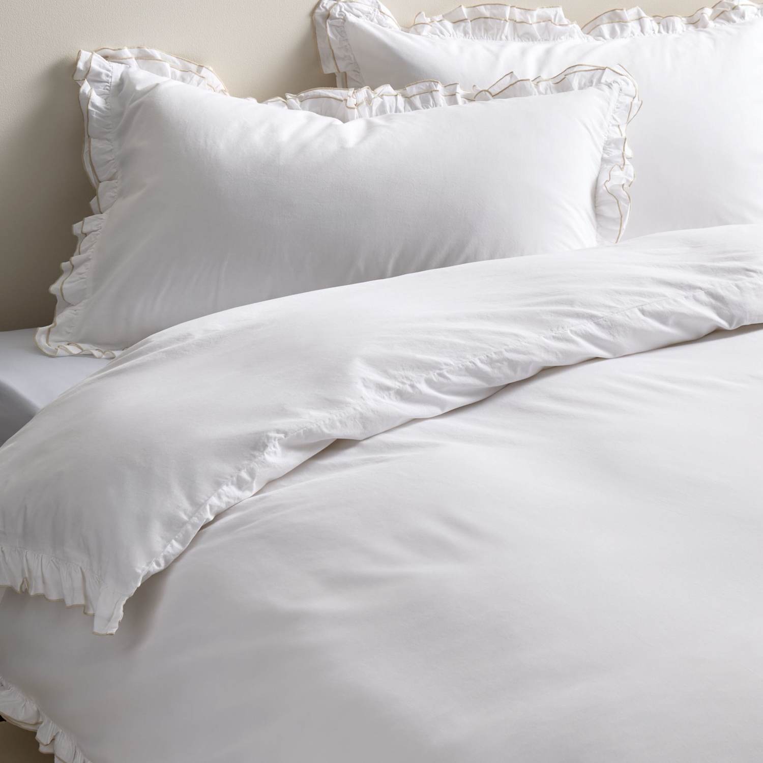 M&S Pure Cotton Contrast Double Ruffle Bedding Set - Double (4 ft 6) - Natural Mix