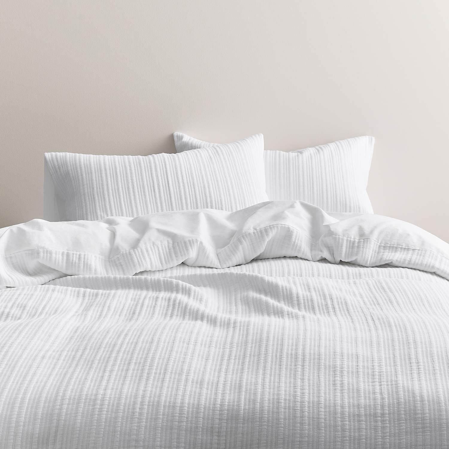 M&S Pure Cotton Ribbed Bedding Set - Double (4 ft 6) - White