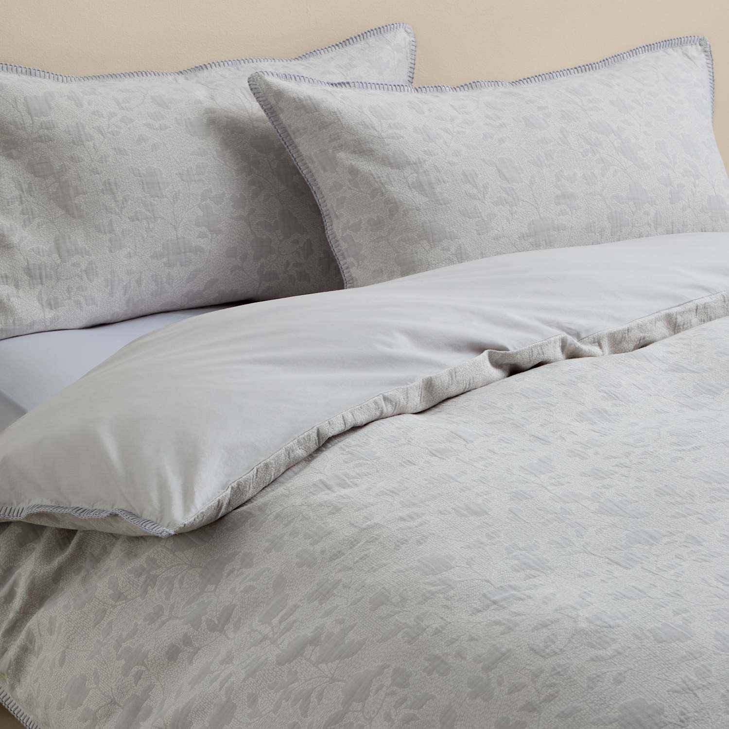 M&S Pure Cotton Floral Jacquard Bedding Set - Single (3 ft) - Grey Mix