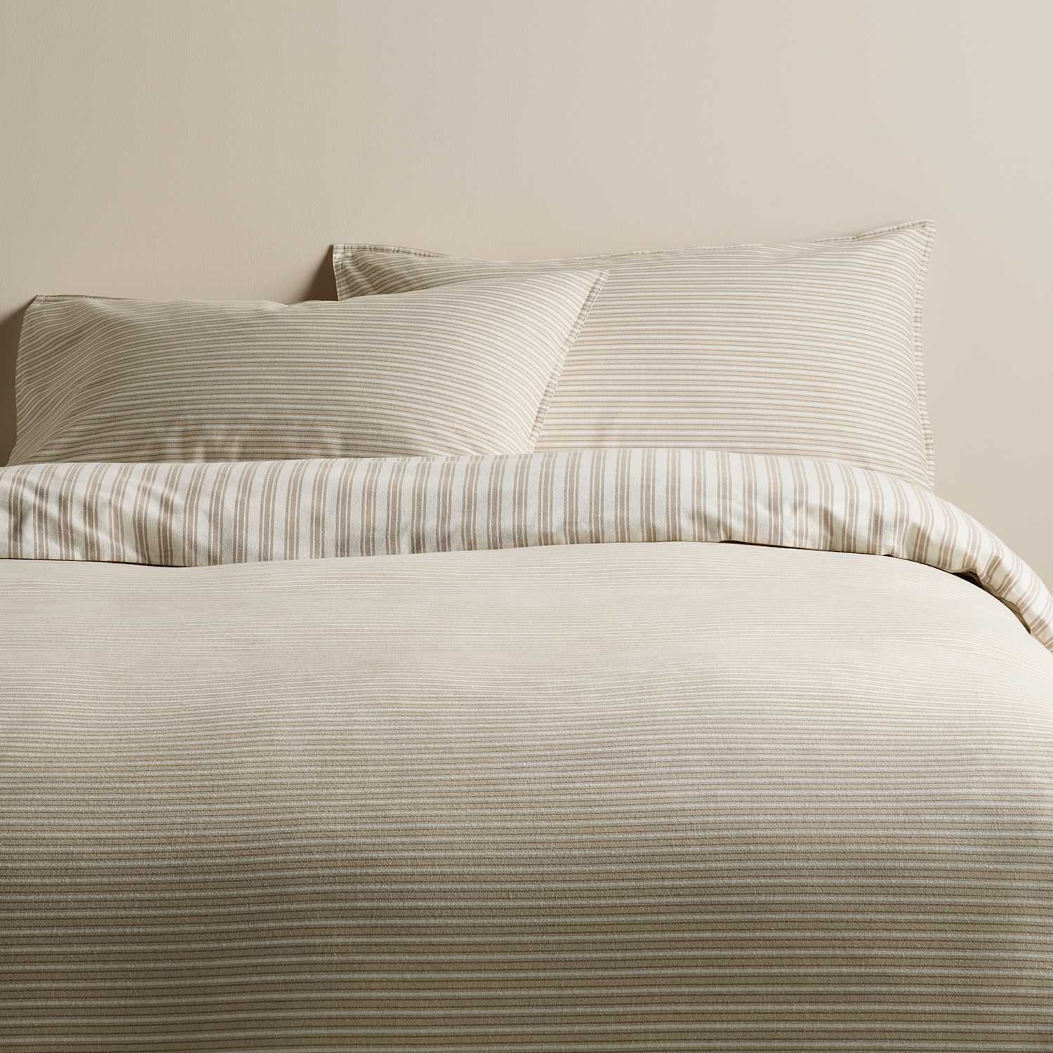 M&S Brushed Cotton Reversible Striped Bedding Set - Single (3 ft) - Linen