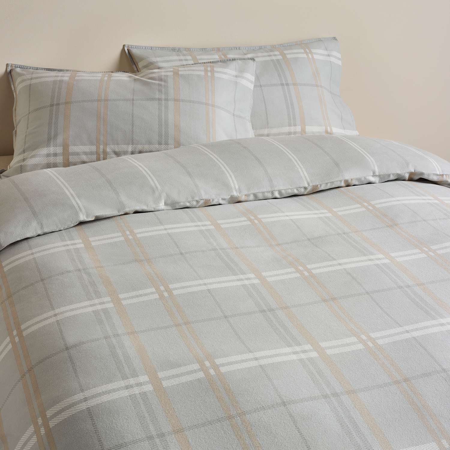 M&S Brushed Cotton Check Reversible Bedding Set - Single (3 ft) - Dove