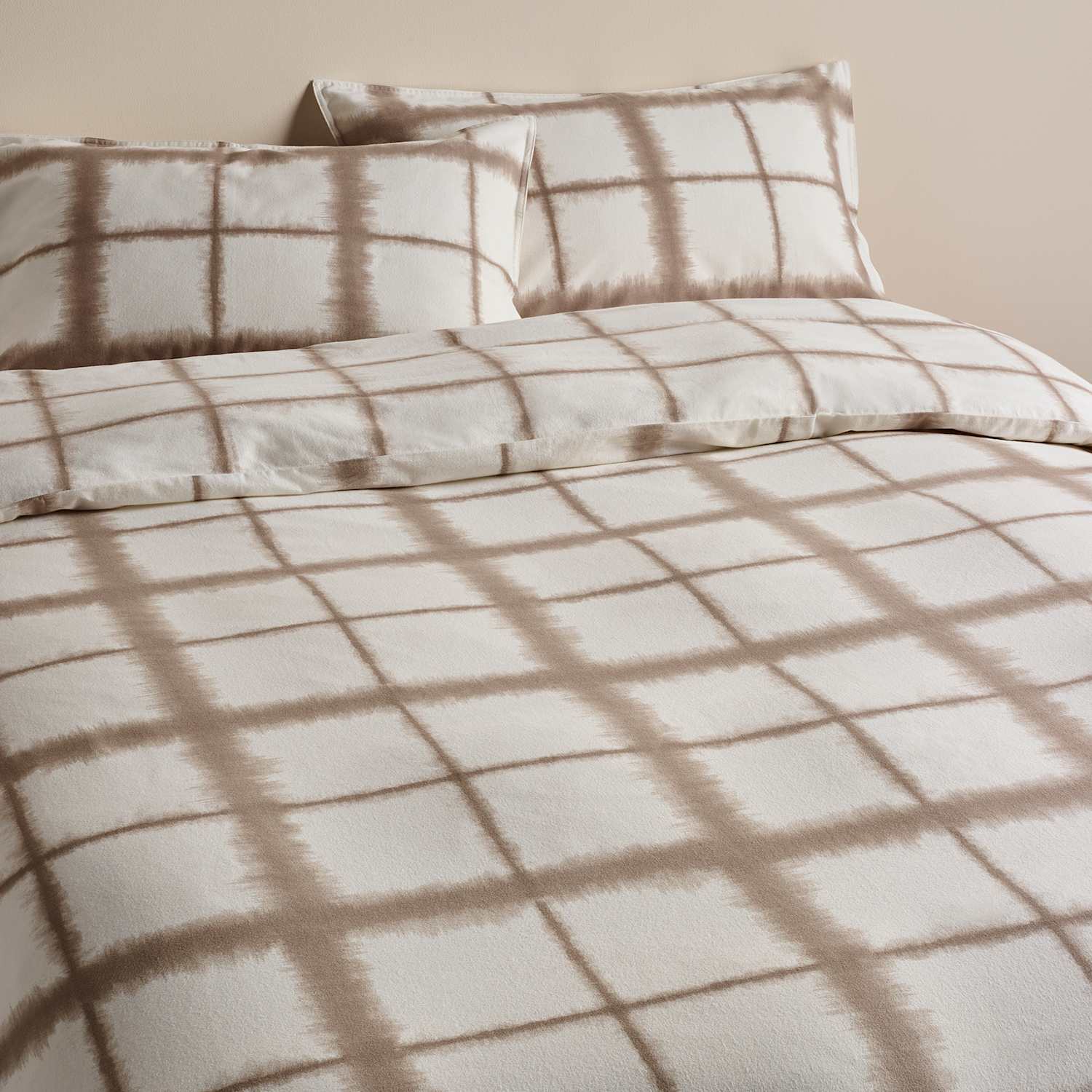 M&S Brushed Cotton Blurred Check Bedding Set - Single (3 ft) - Putty