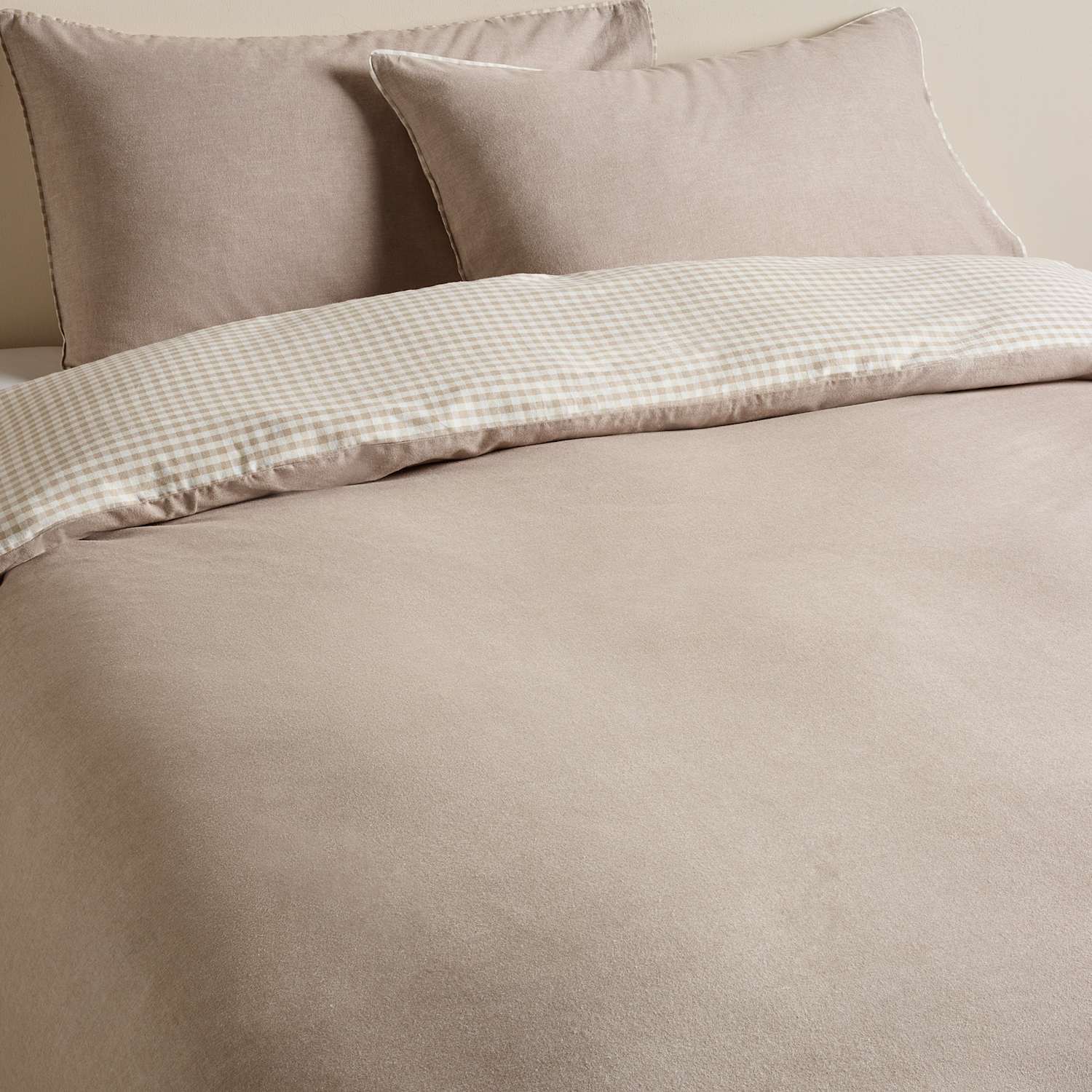 M&S Brushed Cotton Gingham Reversible Bedding Set - Single (3 ft) - Mink