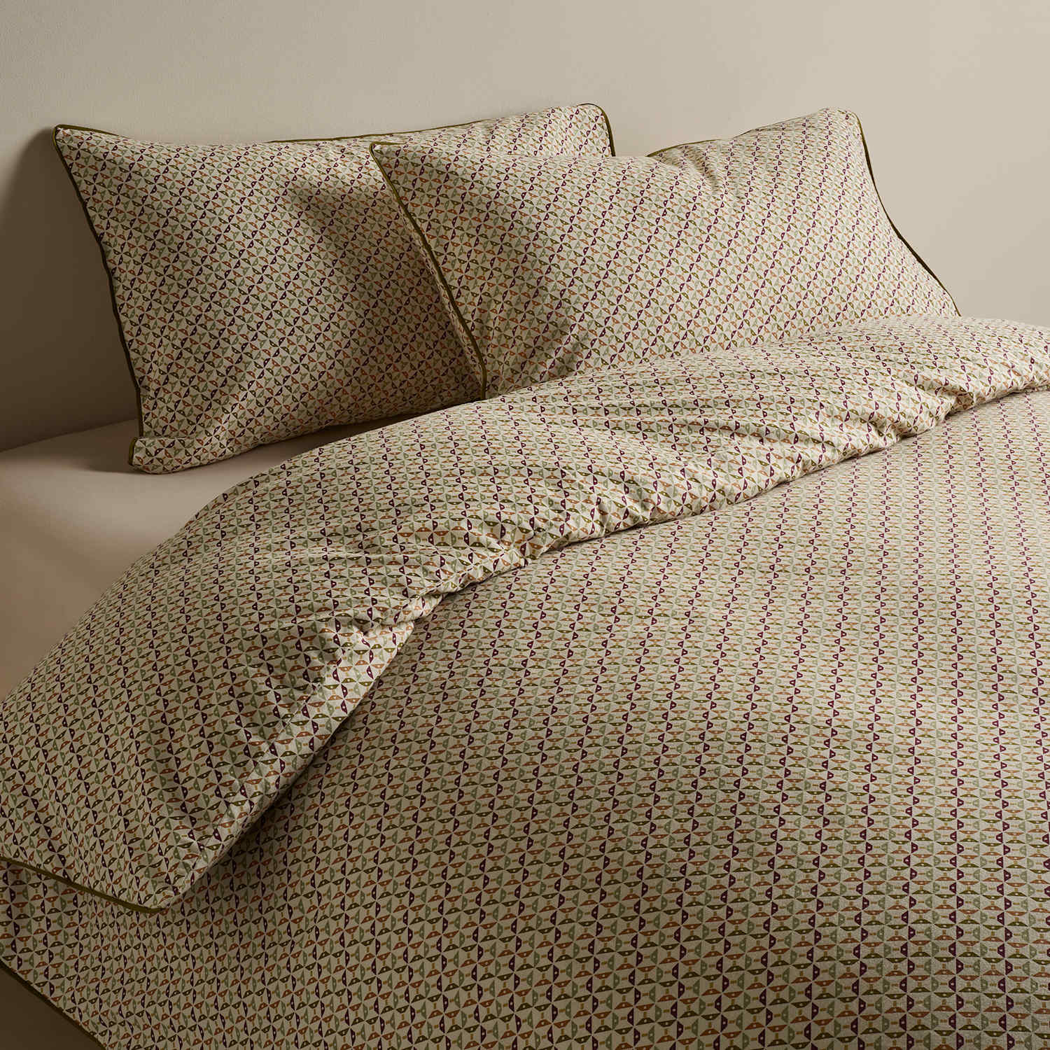 M&S Pure Cotton Geometric Brushed Bedding Set - Single (3 ft) - Moss