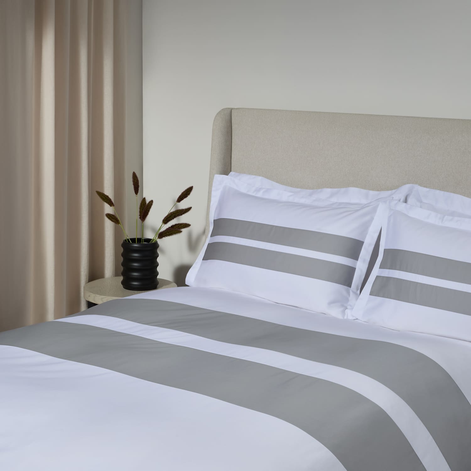 M&S X Kelly Hoppen Sateen Stripe Bedding Set - Super King Size (6 ft) - Grey Mix