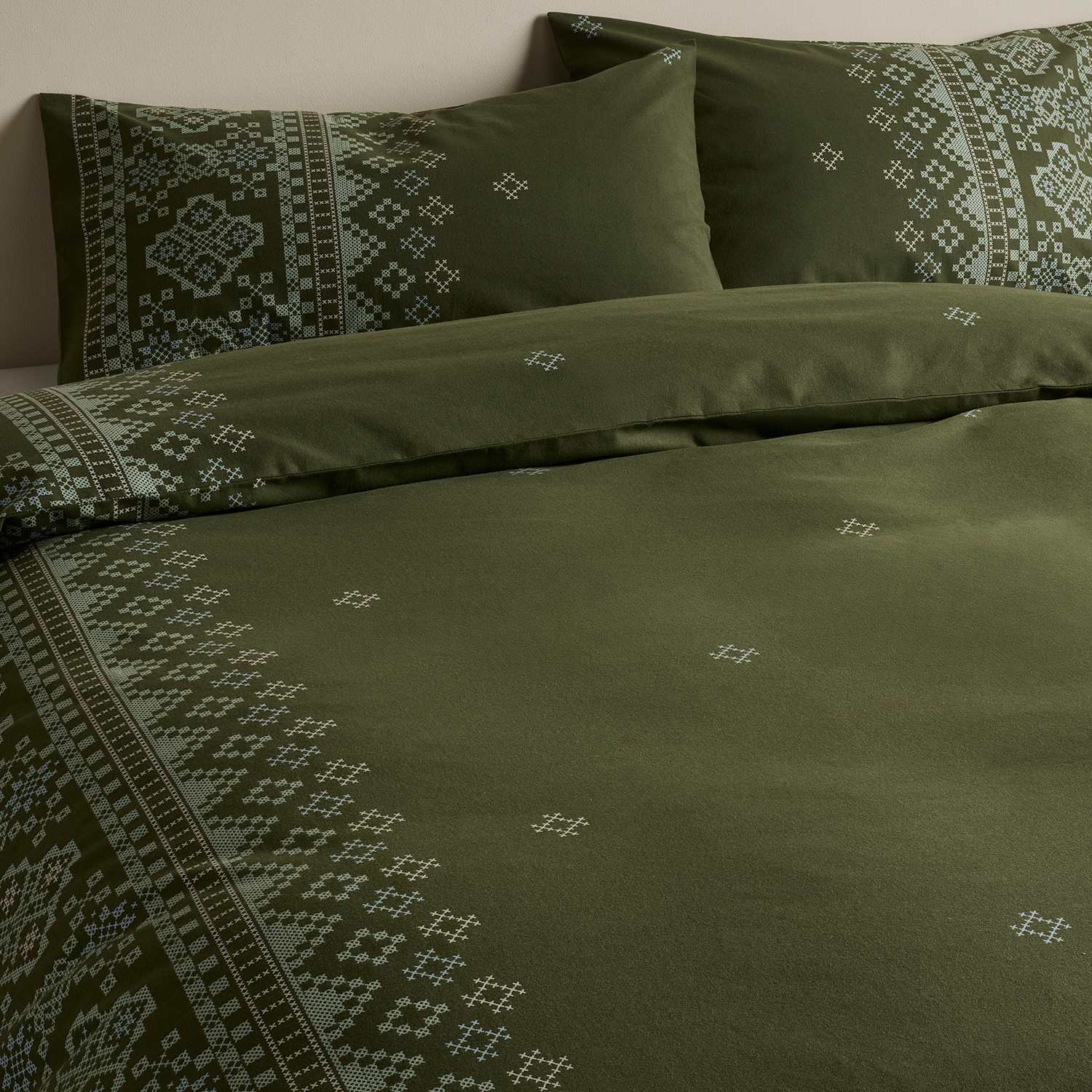 M&S Pure Cotton Fairisle Brushed Bedding Set - Single (3 ft) - Green Mix