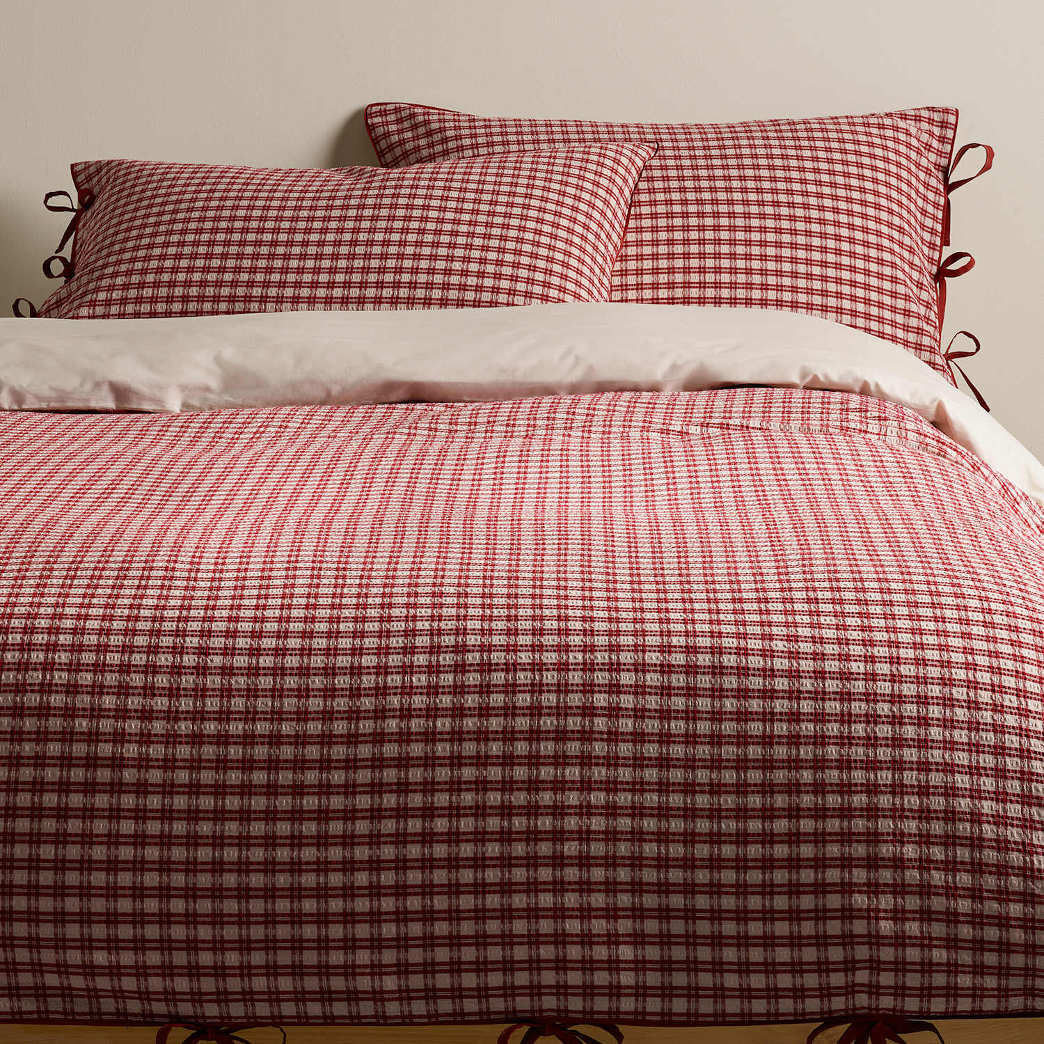 M&S Pure Cotton Yarn Dyed Checked Bedding Set - Double (4 ft 6) - Dark Red