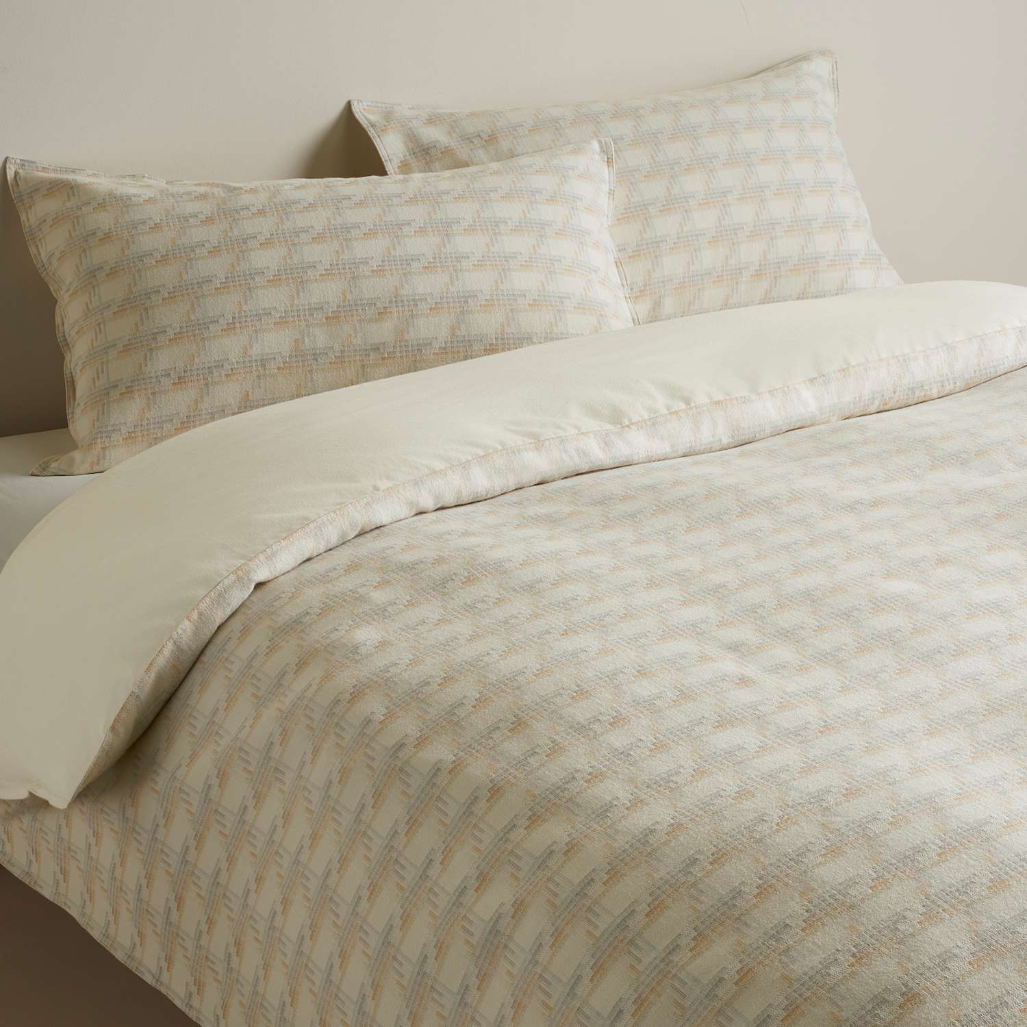 M&S Blurred Check Jacquard Bedding Set - Double (4 ft 6) - Linen