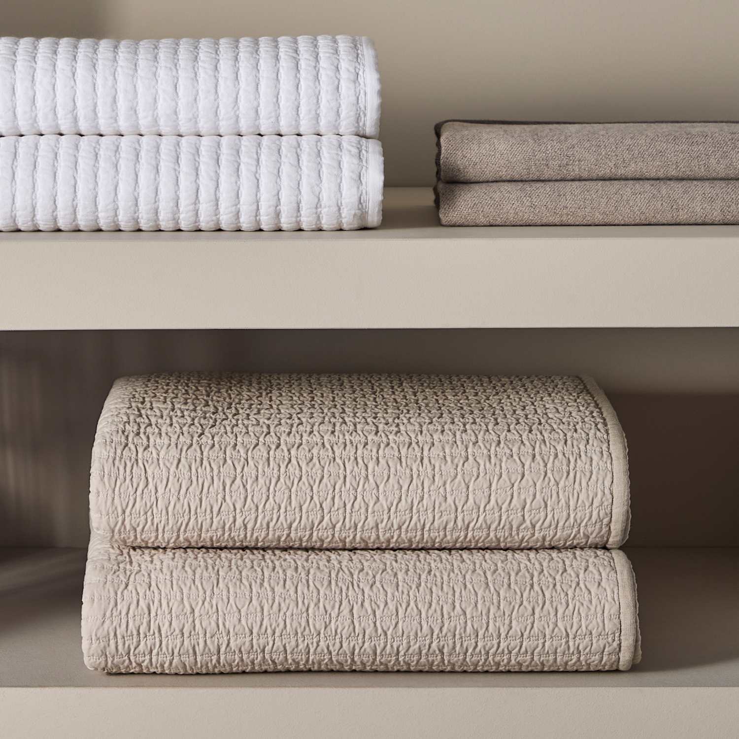 M&S X Kelly Hoppen Cotton with Linen Embroidered Bedspread - Large - Taupe