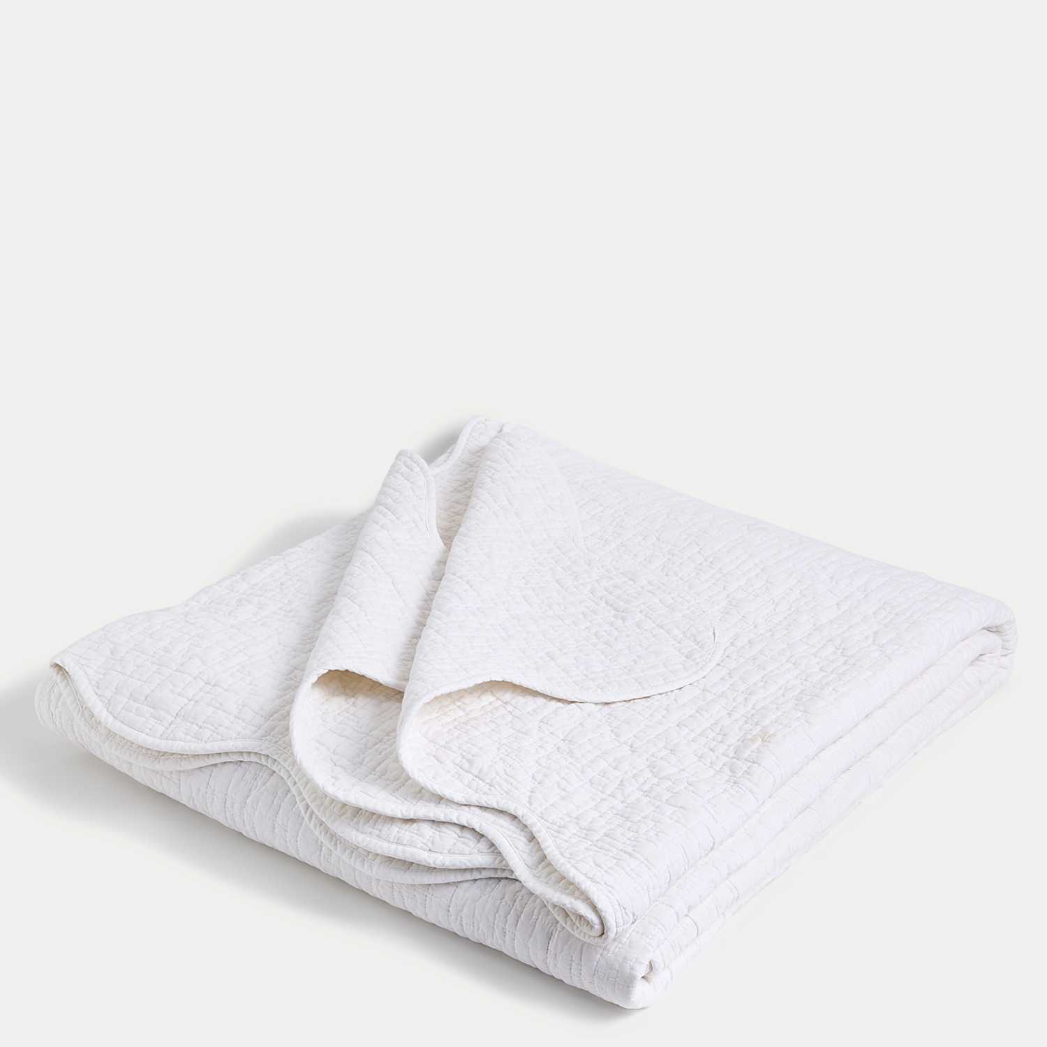 M&S Pure Cotton Quilted Scallop Bedspread - Large - Double - Soft White