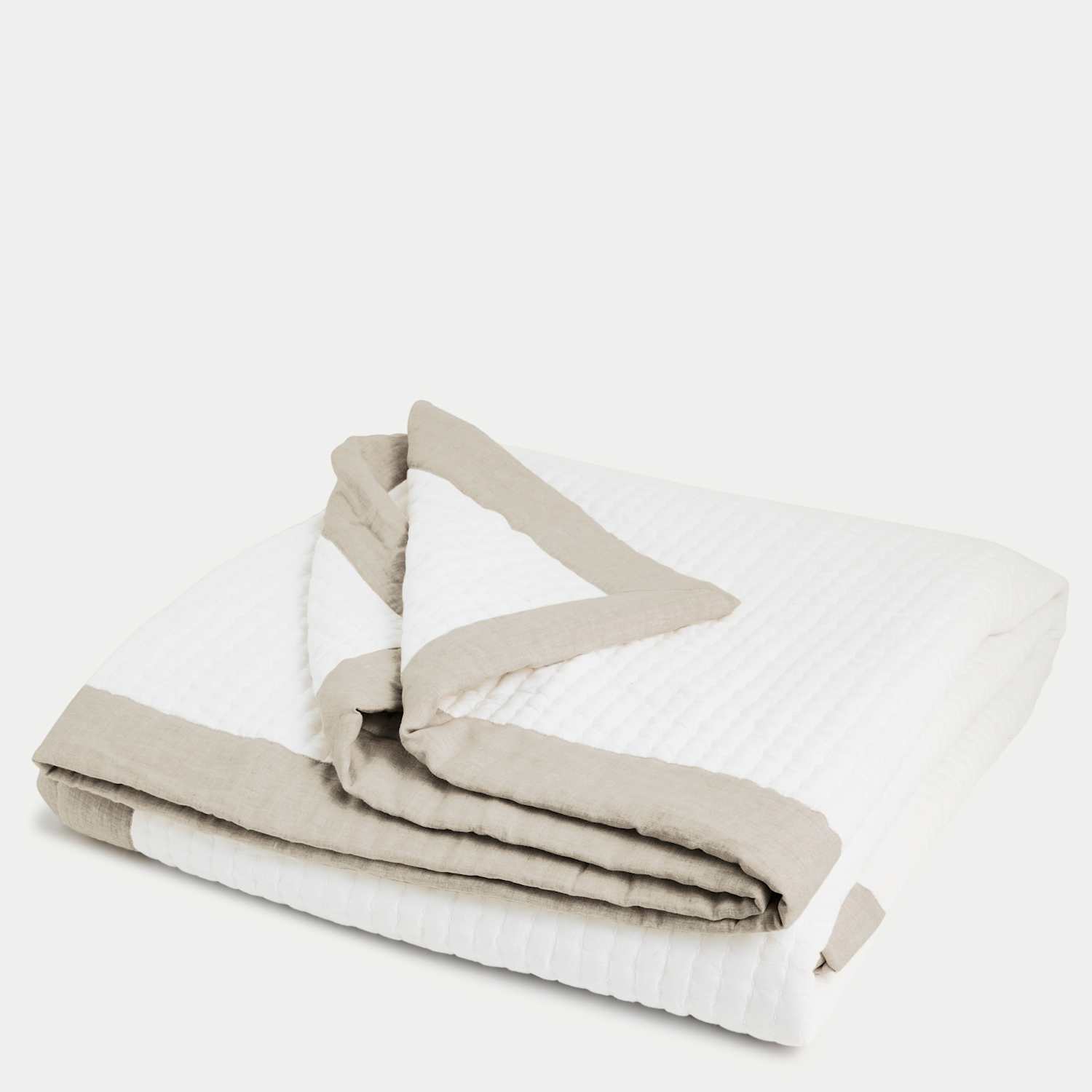 M&S Cotton Linen Border Bedspread - Medium - Single - Neutral