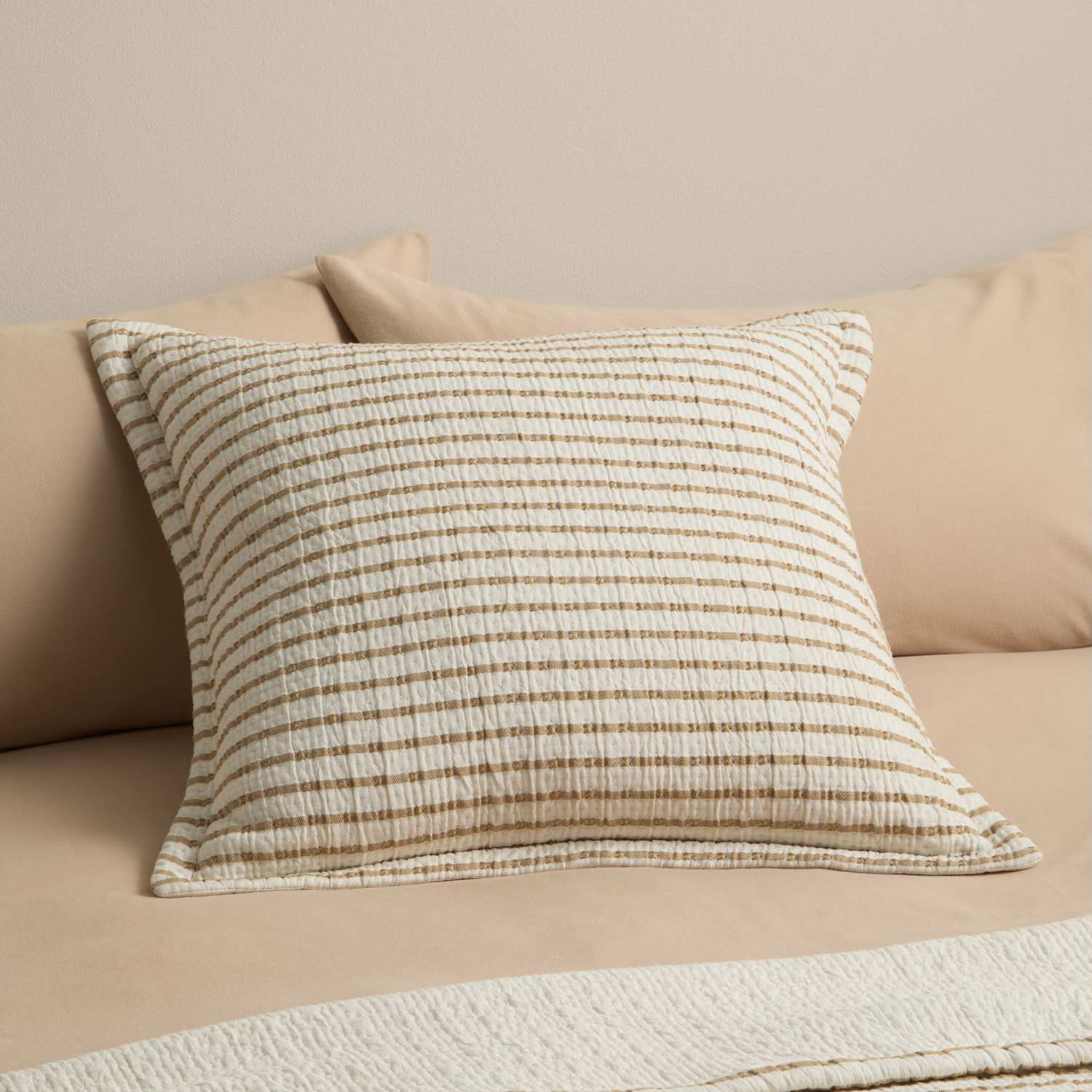 M&S Cotton Rich Striped Matelasse Sham - Biscuit