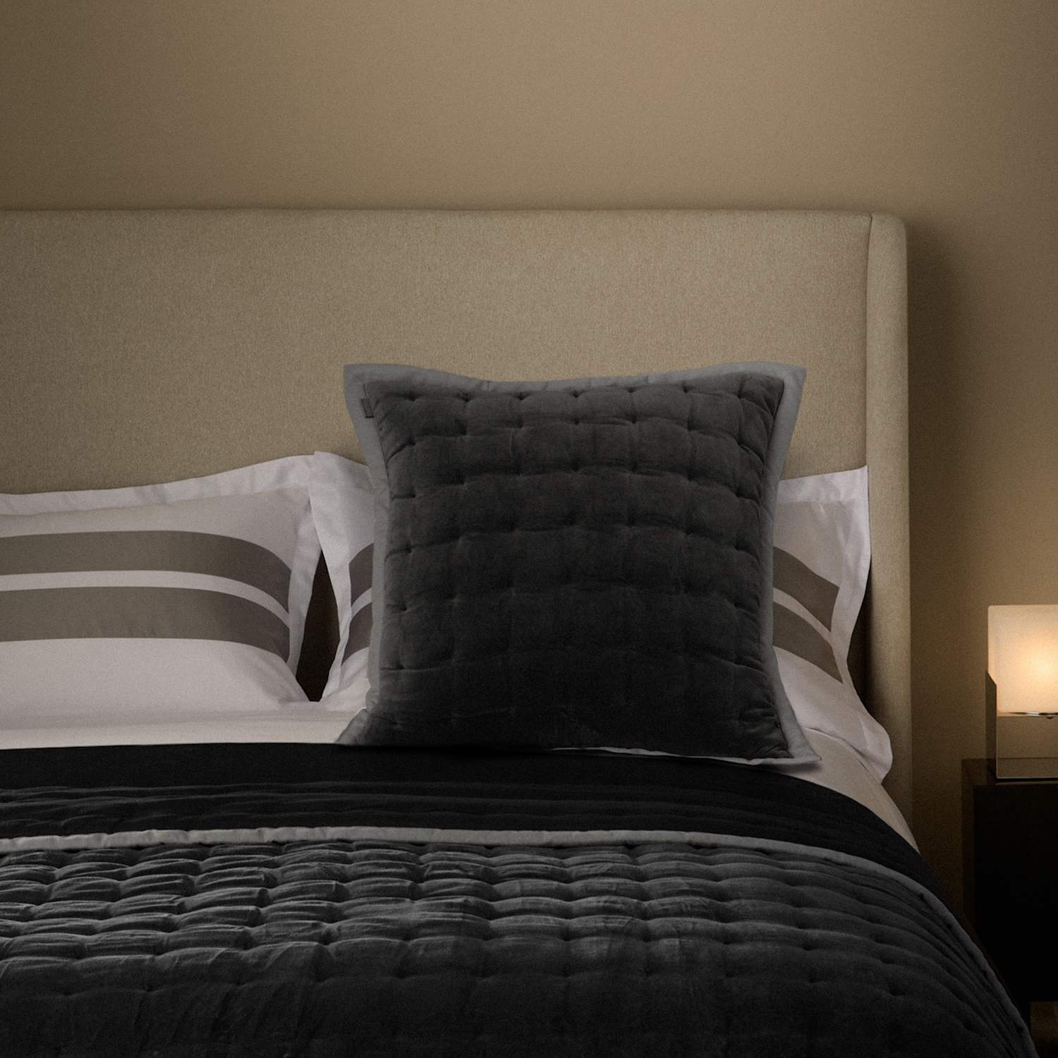M&S X Kelly Hoppen Pure Cotton Velvet Quilted Sham - Grey