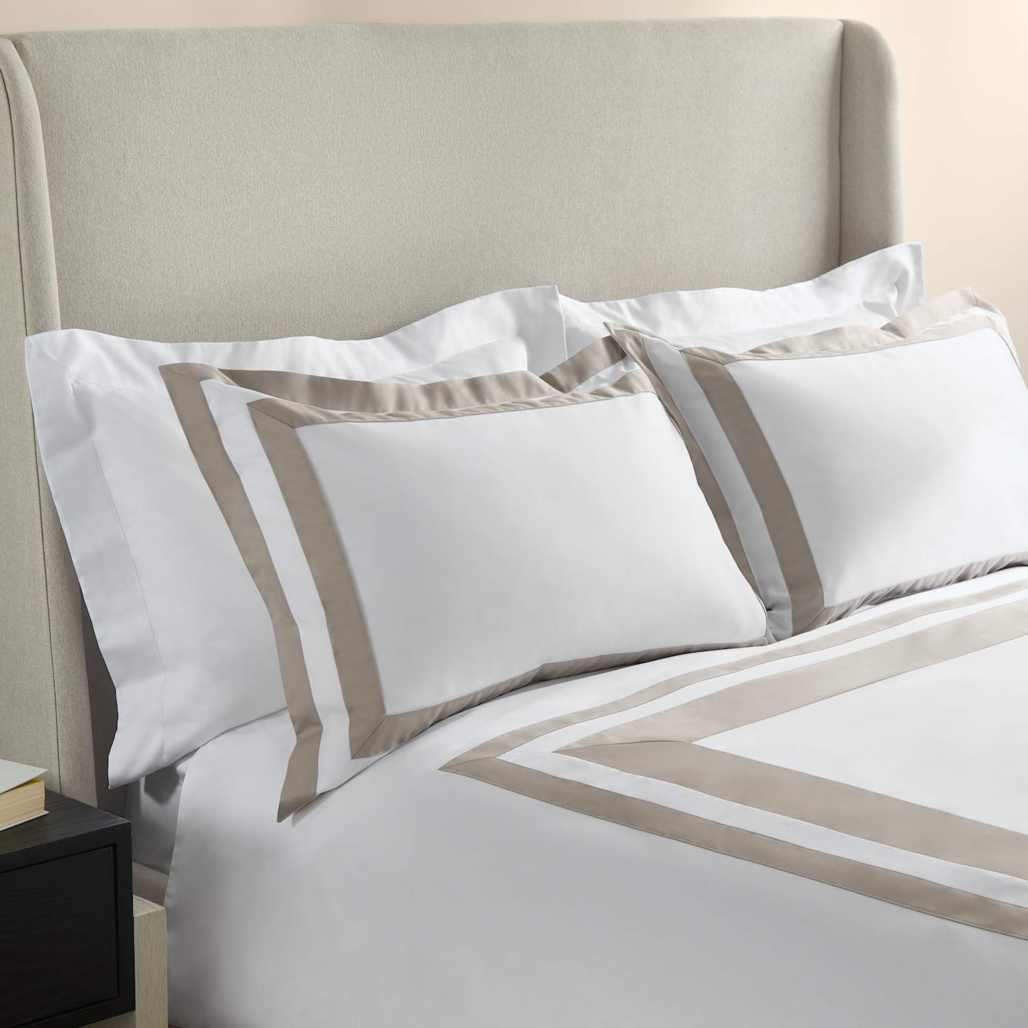 M&S X Kelly Hoppen Pure Cotton Double Border Bedding Set - Double (4 ft 6) - Taupe Mix