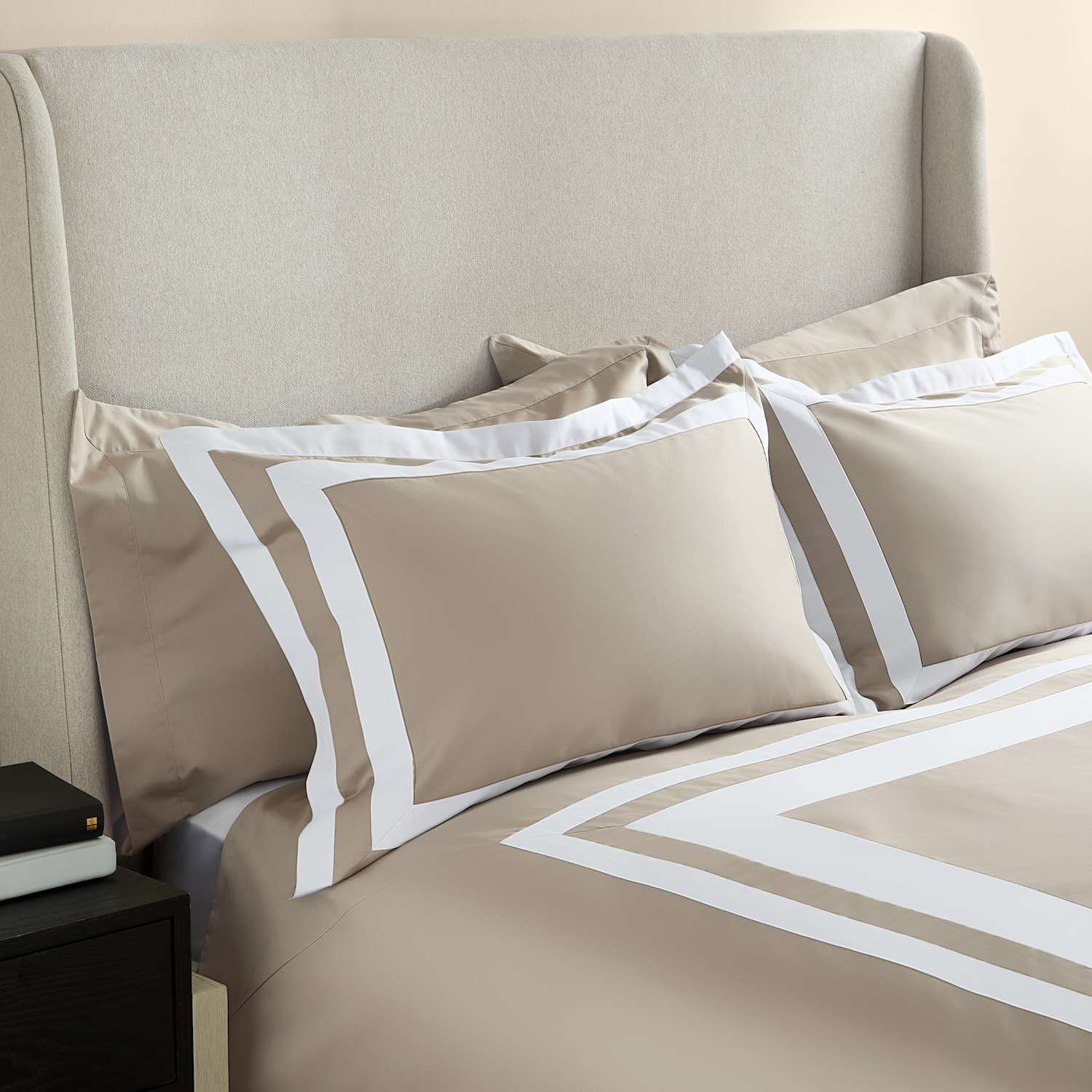 M&S X Kelly Hoppen Pure Cotton Double Border Bedding Set - Double (4 ft 6) - Taupe