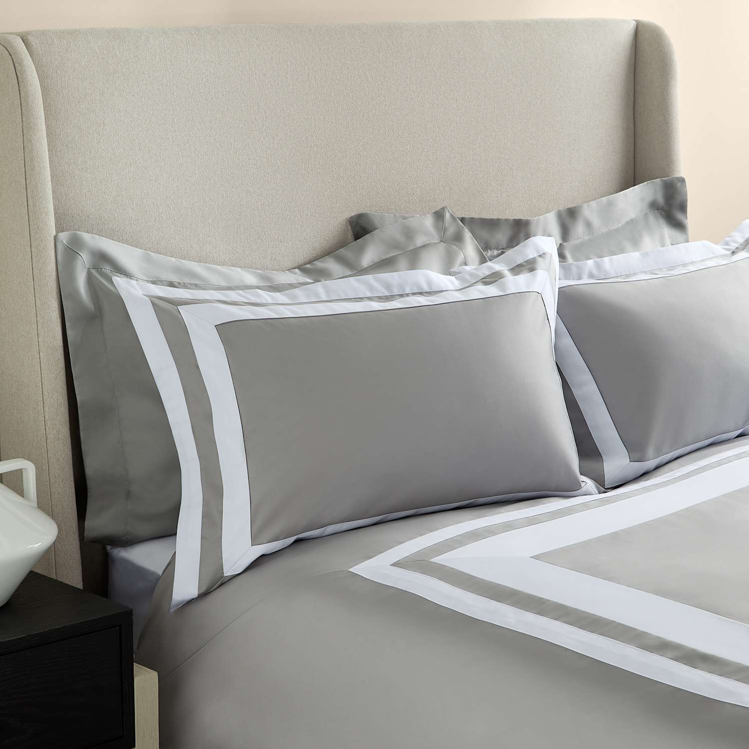 M&S X Kelly Hoppen Pure Cotton Double Border Bedding Set - Double (4 ft 6) - Grey Mix
