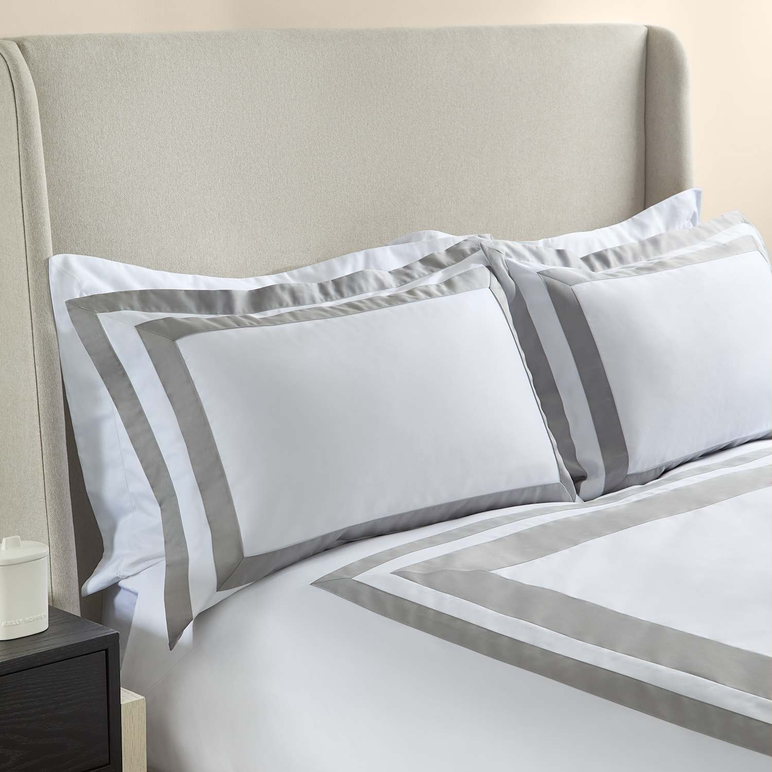 M&S X Kelly Hoppen Pure Cotton Double Border Bedding Set - Double (4 ft 6) - Grey/White