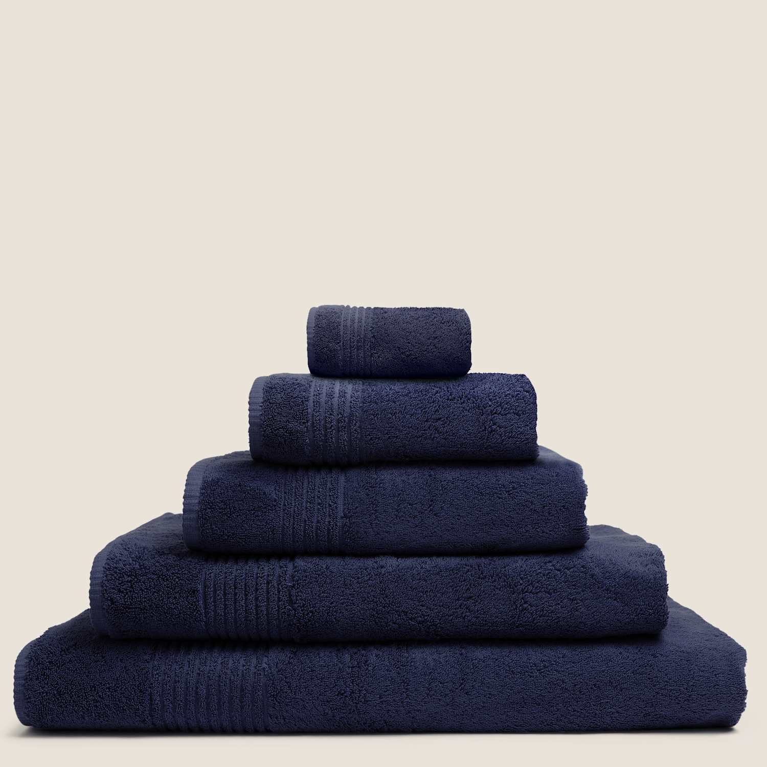 M&S Set of 2 Egyptian Cotton Towels - Face Towel - Navy