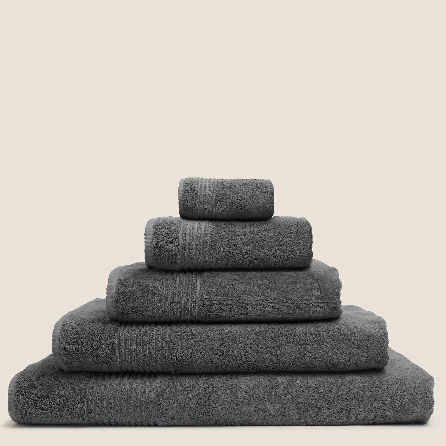 M&S Set of 2 Egyptian Cotton Towels - Hand Towel - Charcoal