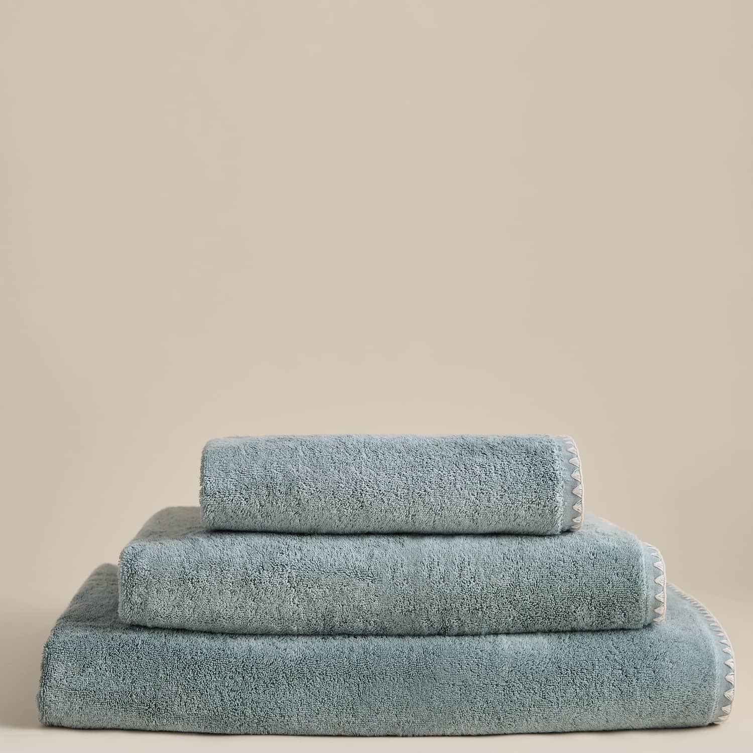 M&S Egyptian Cotton Blanket Stitch Towel - Bath Towel - Seafoam