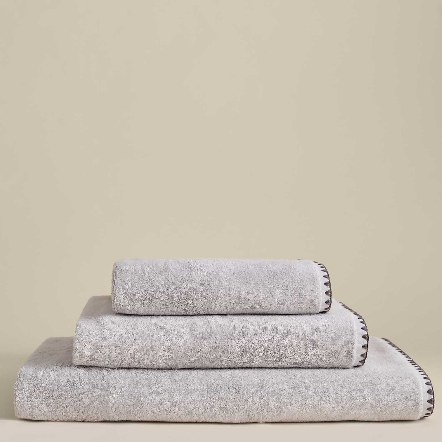 M&S Egyptian Cotton Blanket Stitch Towel - Hand Towel - Dove