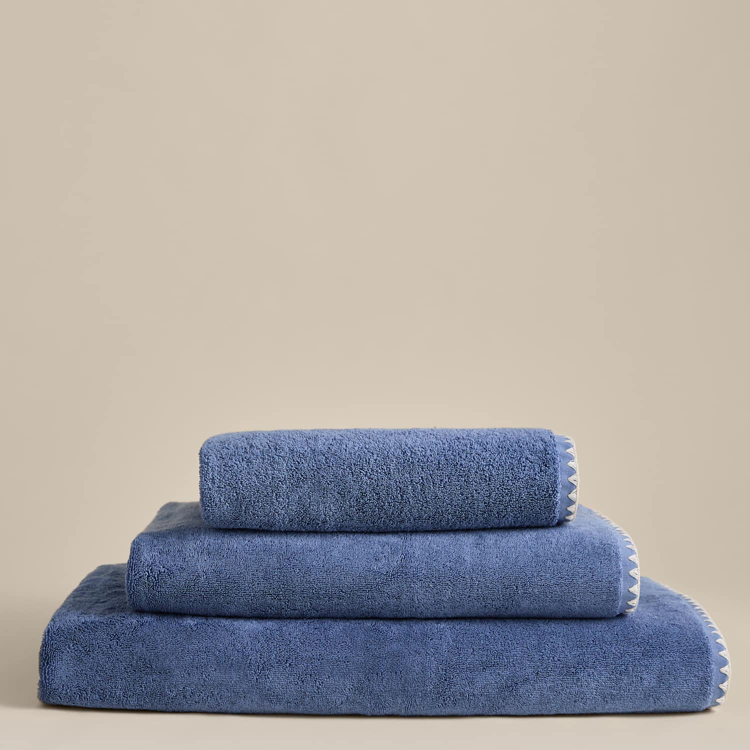M&S Egyptian Cotton Blanket Stitch Towel - Bath Sheet - Denim