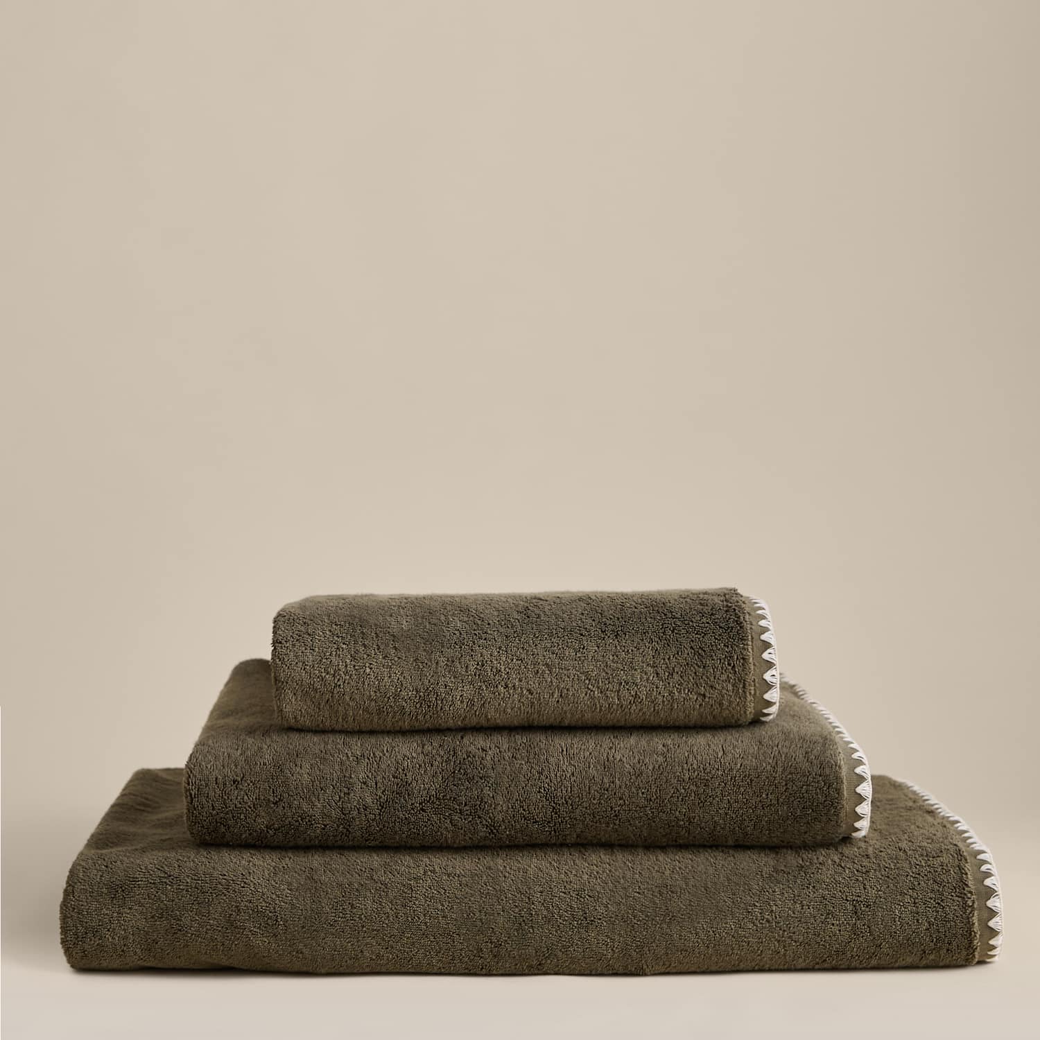 M&S Egyptian Cotton Blanket Stitch Towel - Bath Sheet - Khaki