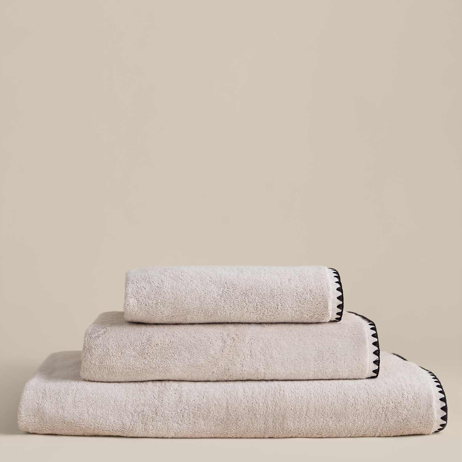 M&S Egyptian Cotton Blanket Stitch Towel - Hand Towel - Linen