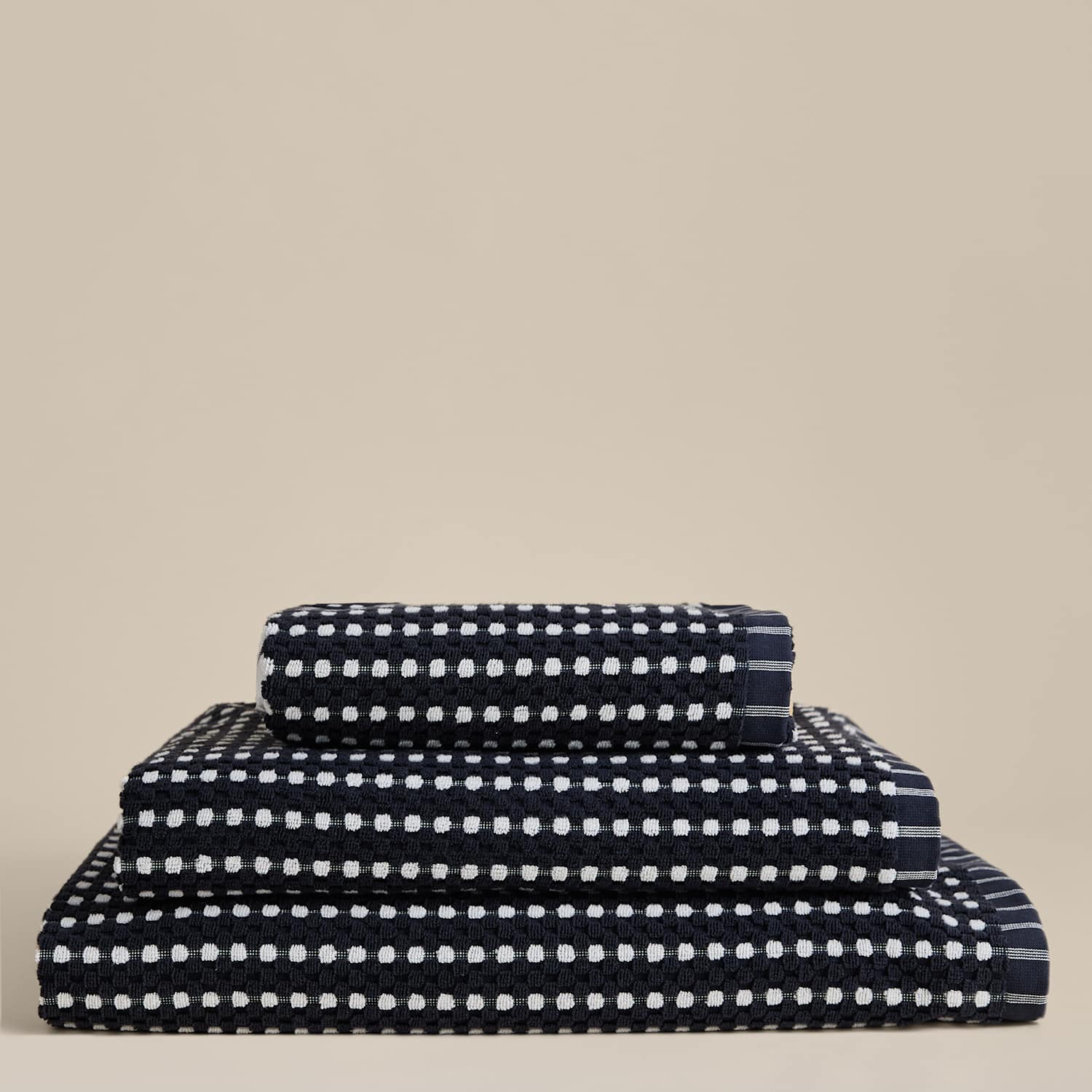 M&S Pure Cotton Spotty Striped Towel - Bath Towel - Navy