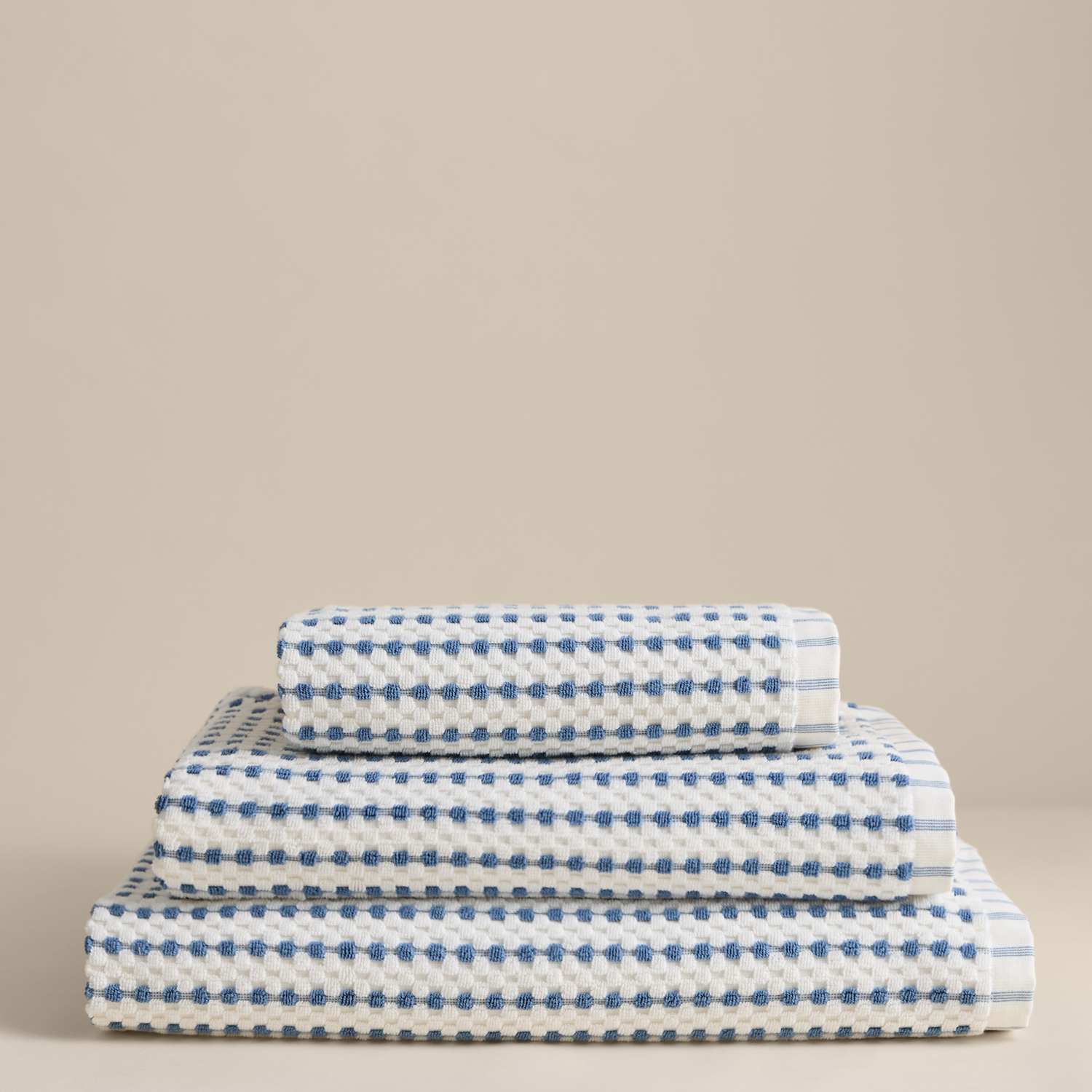 M&S Pure Cotton Spotty Striped Towel - Bath Sheet - Denim