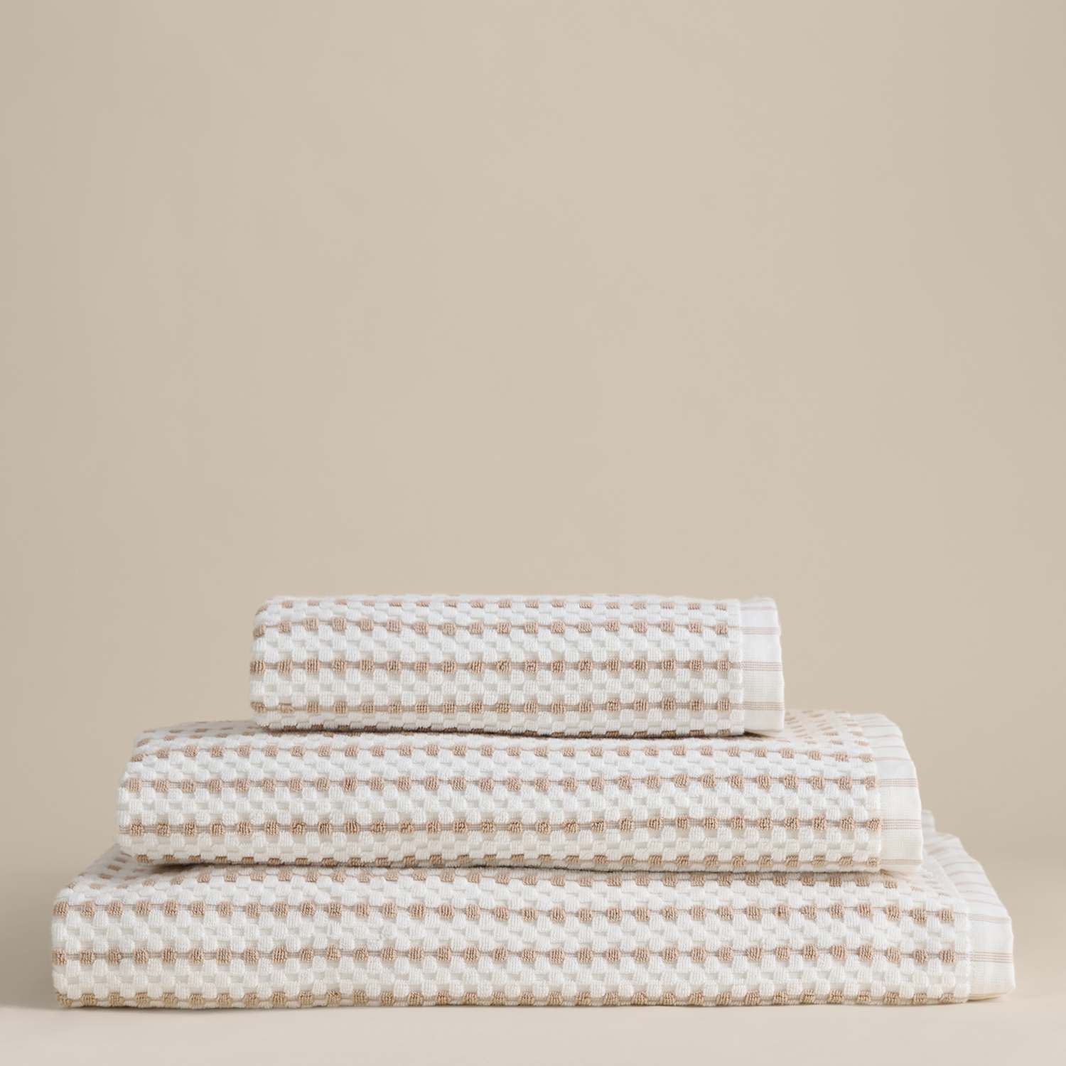 M&S Pure Cotton Spotty Striped Towel - Bath Sheet - Biscuit