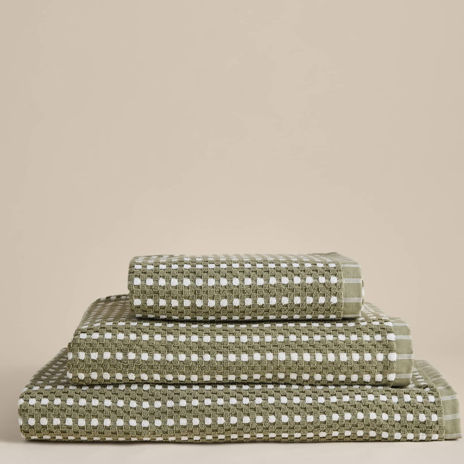 M&S Pure Cotton Spotty Striped Towel - Bath Towel - Fern